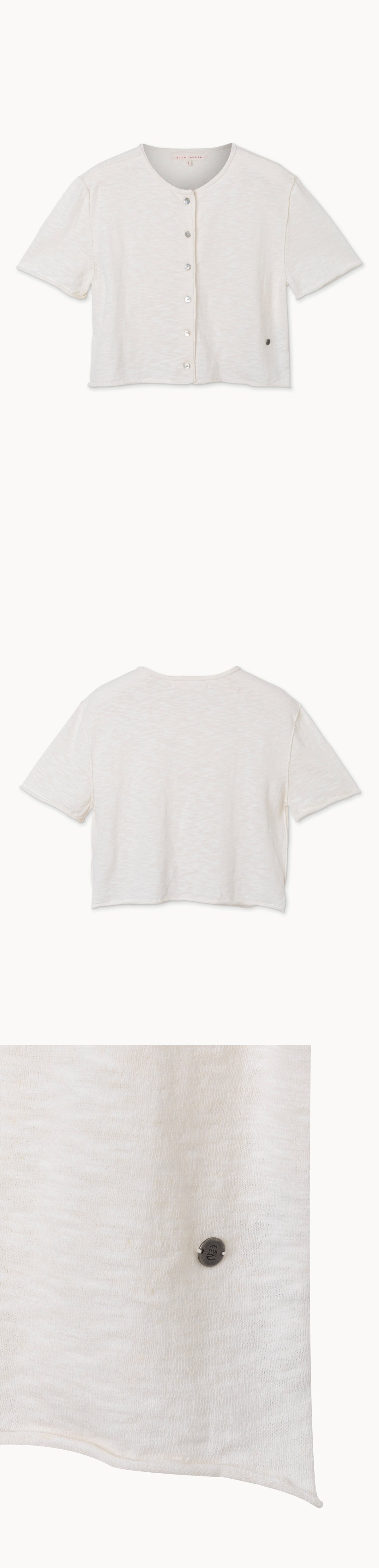 Linen half cardigan_Egret