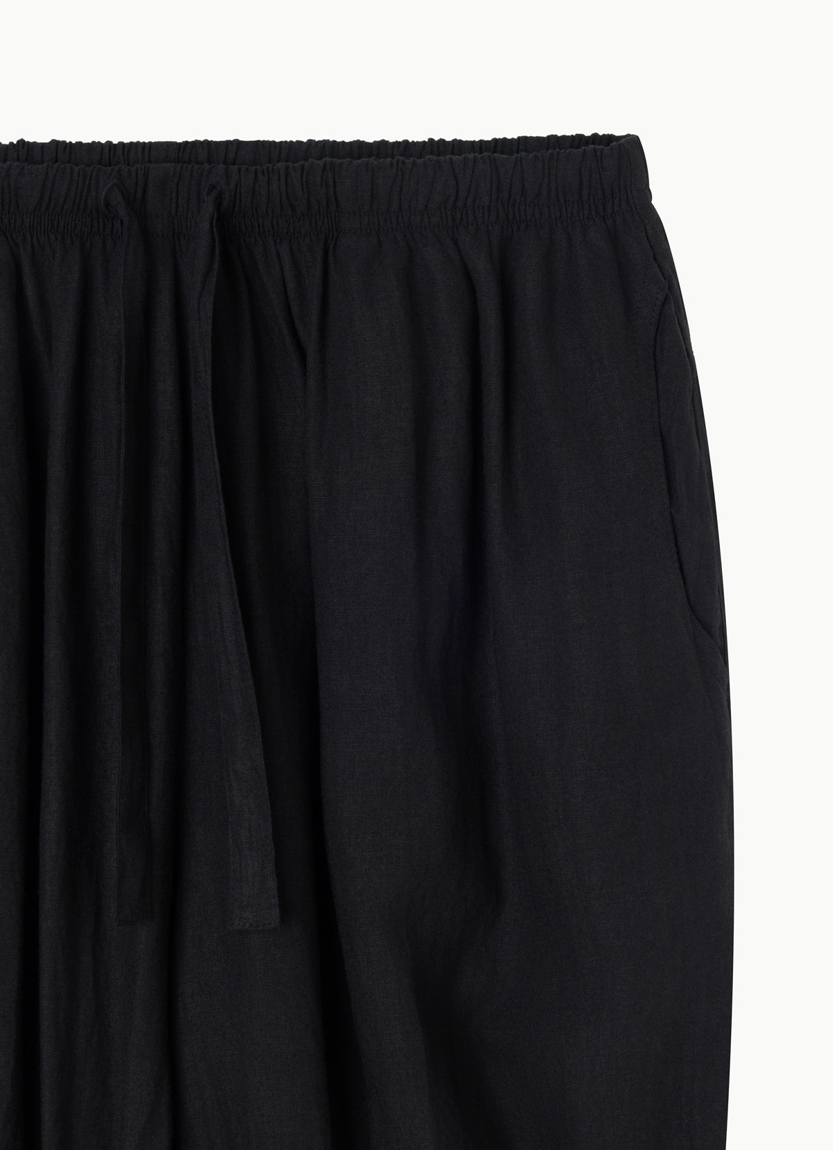 Linen shirring pants_Black
