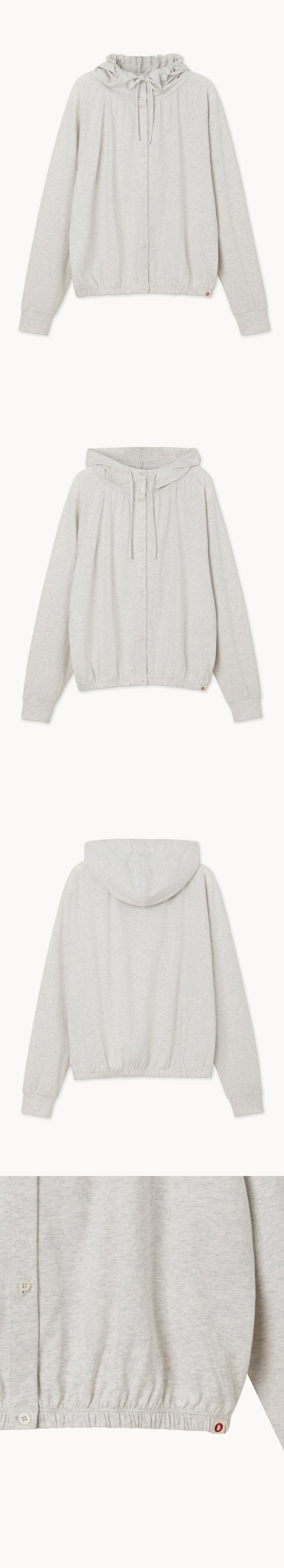 Shirring button-up hoodie_Oatmeal Melange