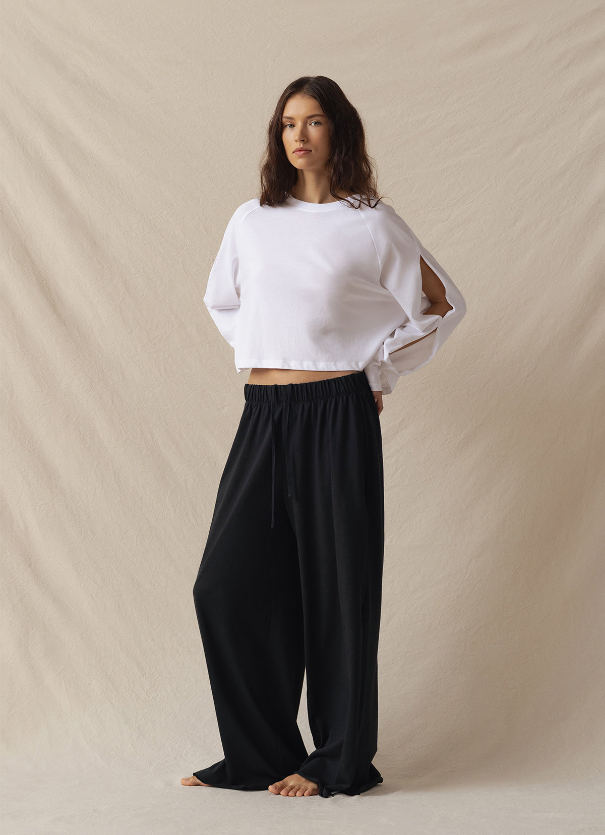 Hole wide pants_Black
