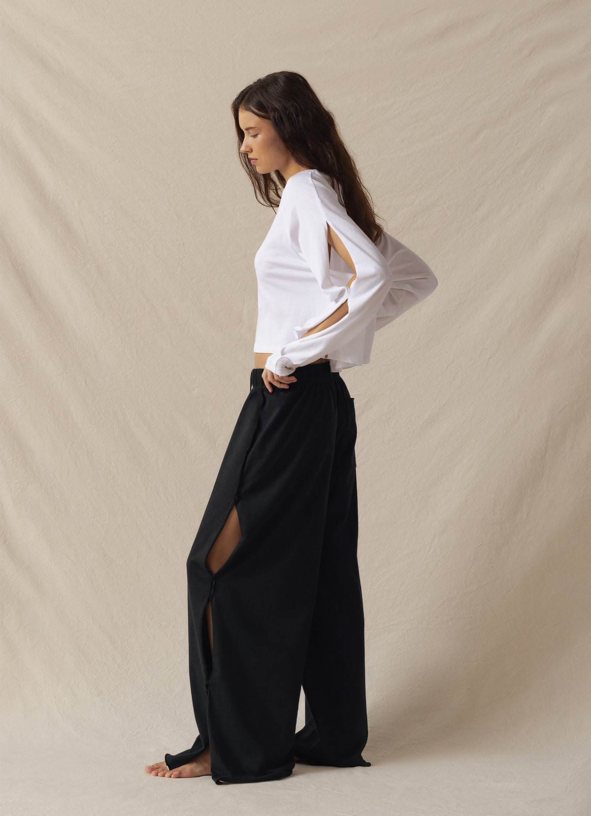 Hole wide pants_Black
