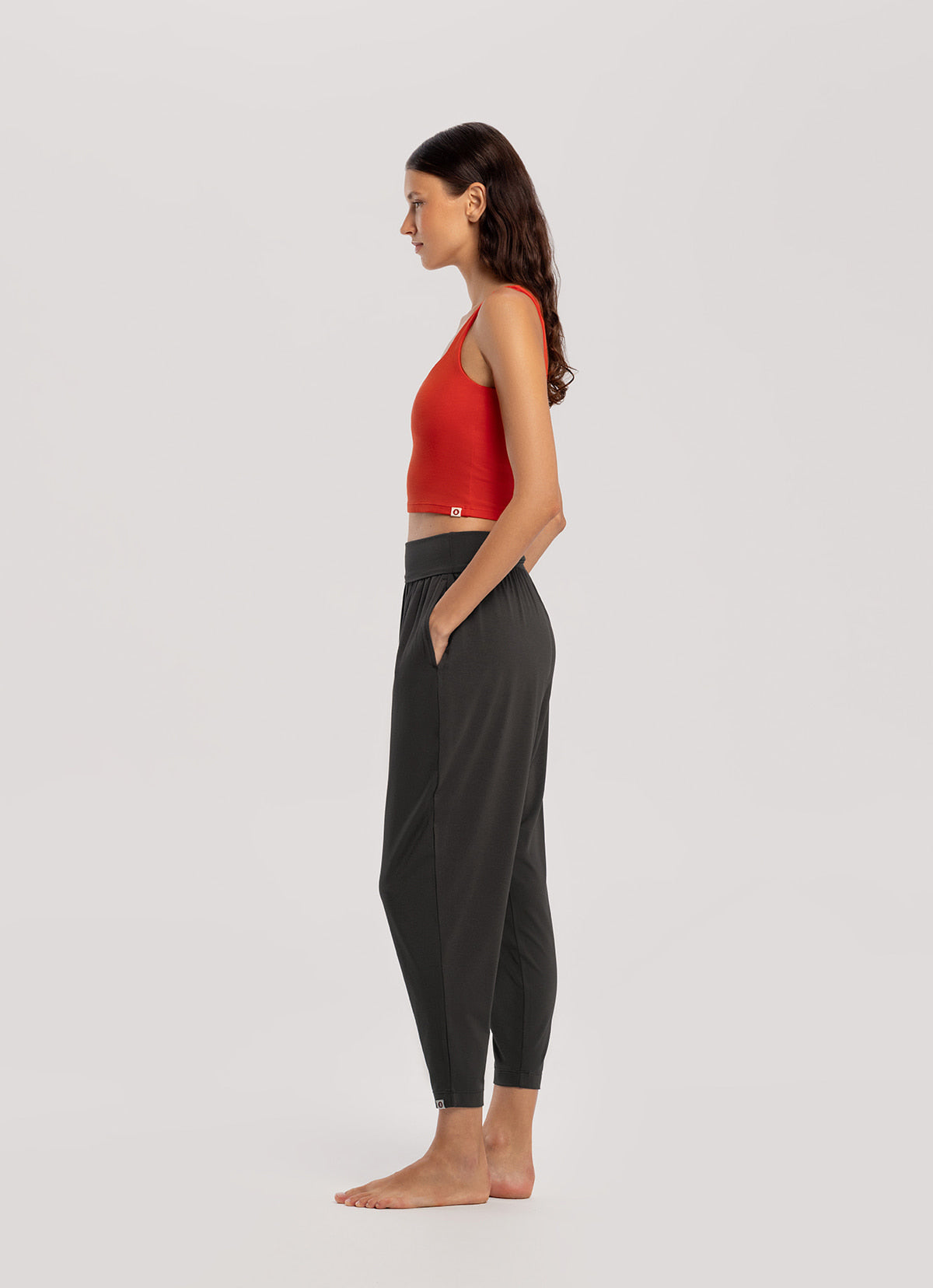 Shirring crop pants_Turkish Coffee