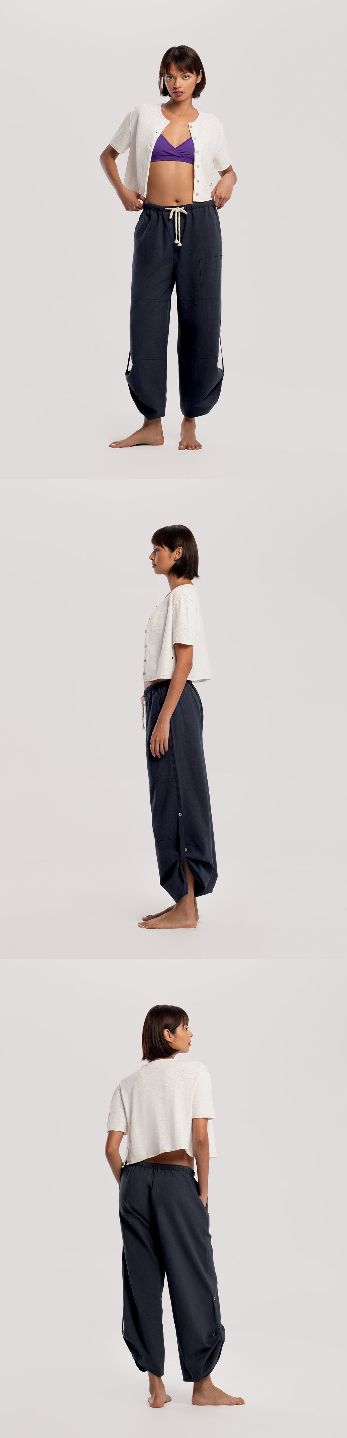 Linen half cardigan_Egret