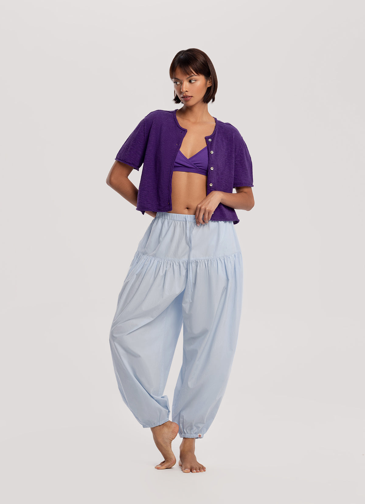 Linen half cardigan_Tillandsia Purple
