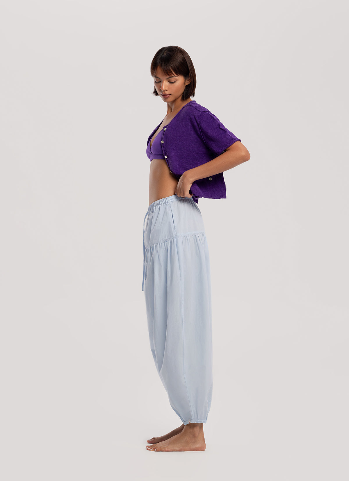 Linen half cardigan_Tillandsia Purple