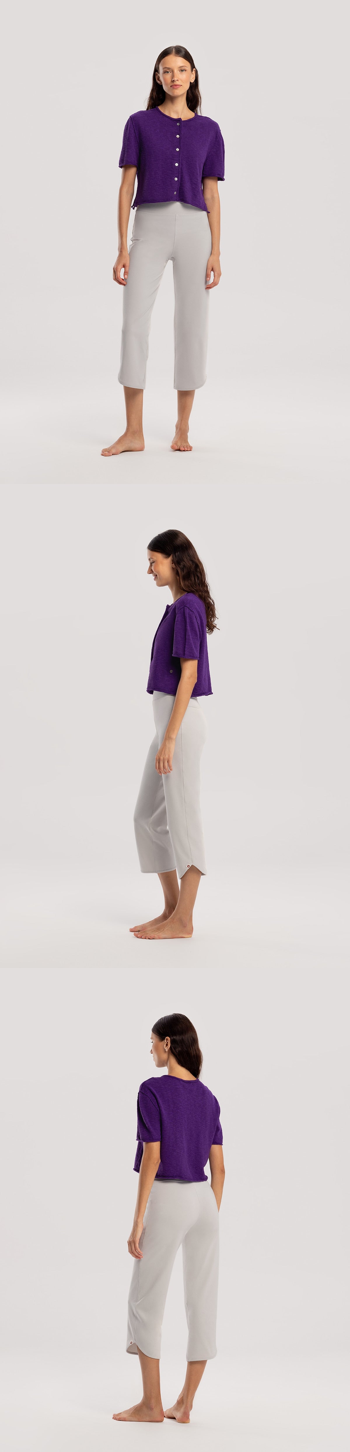 Linen half cardigan_Tillandsia Purple
