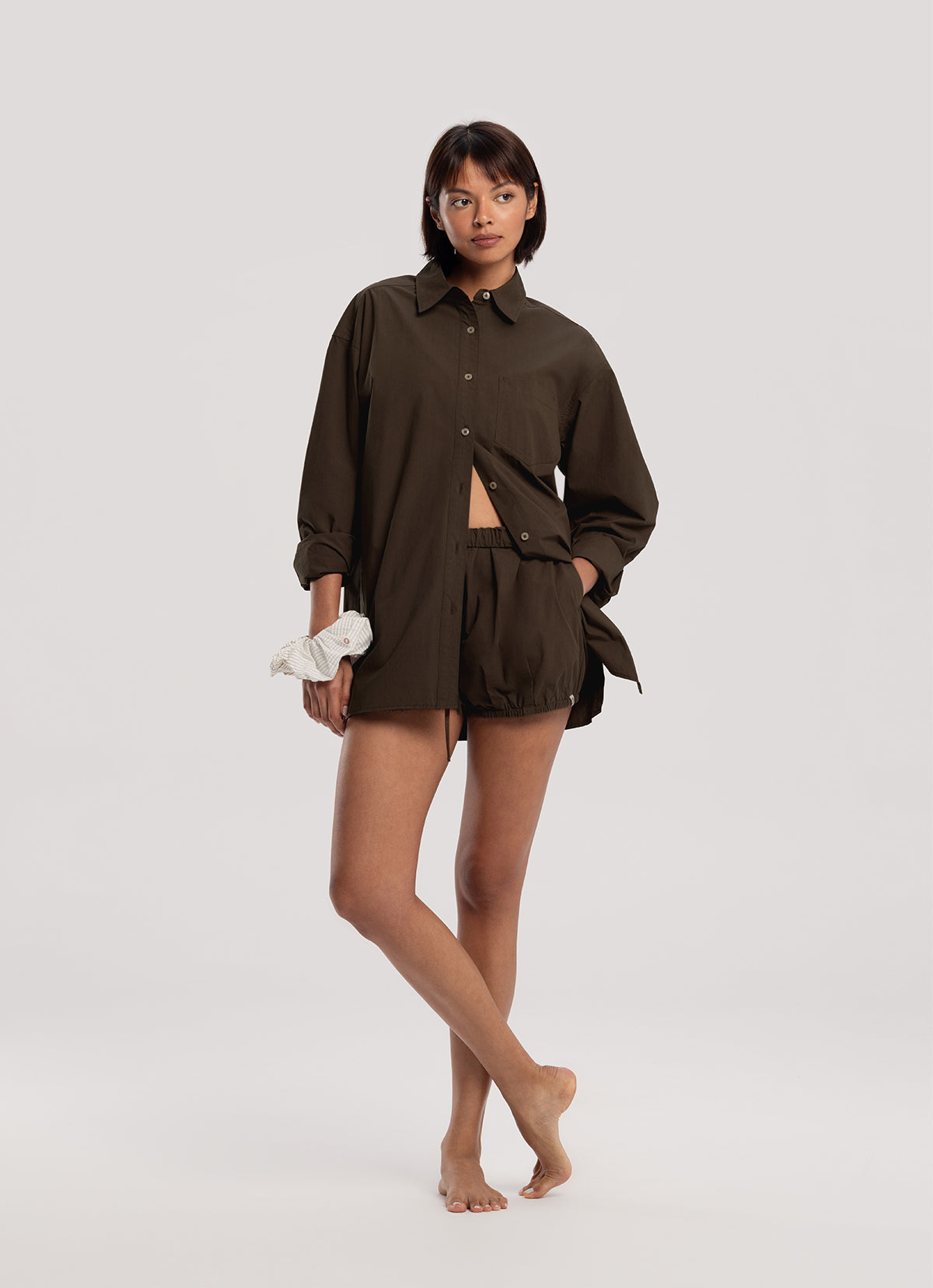 Oversized side slit shirts_Brown