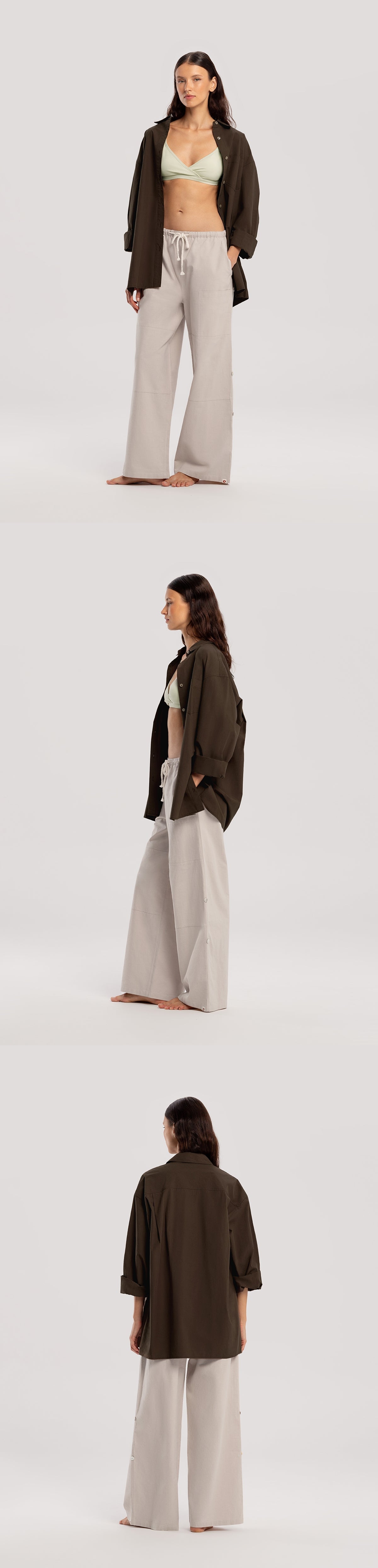 Oversized side slit shirts_Brown