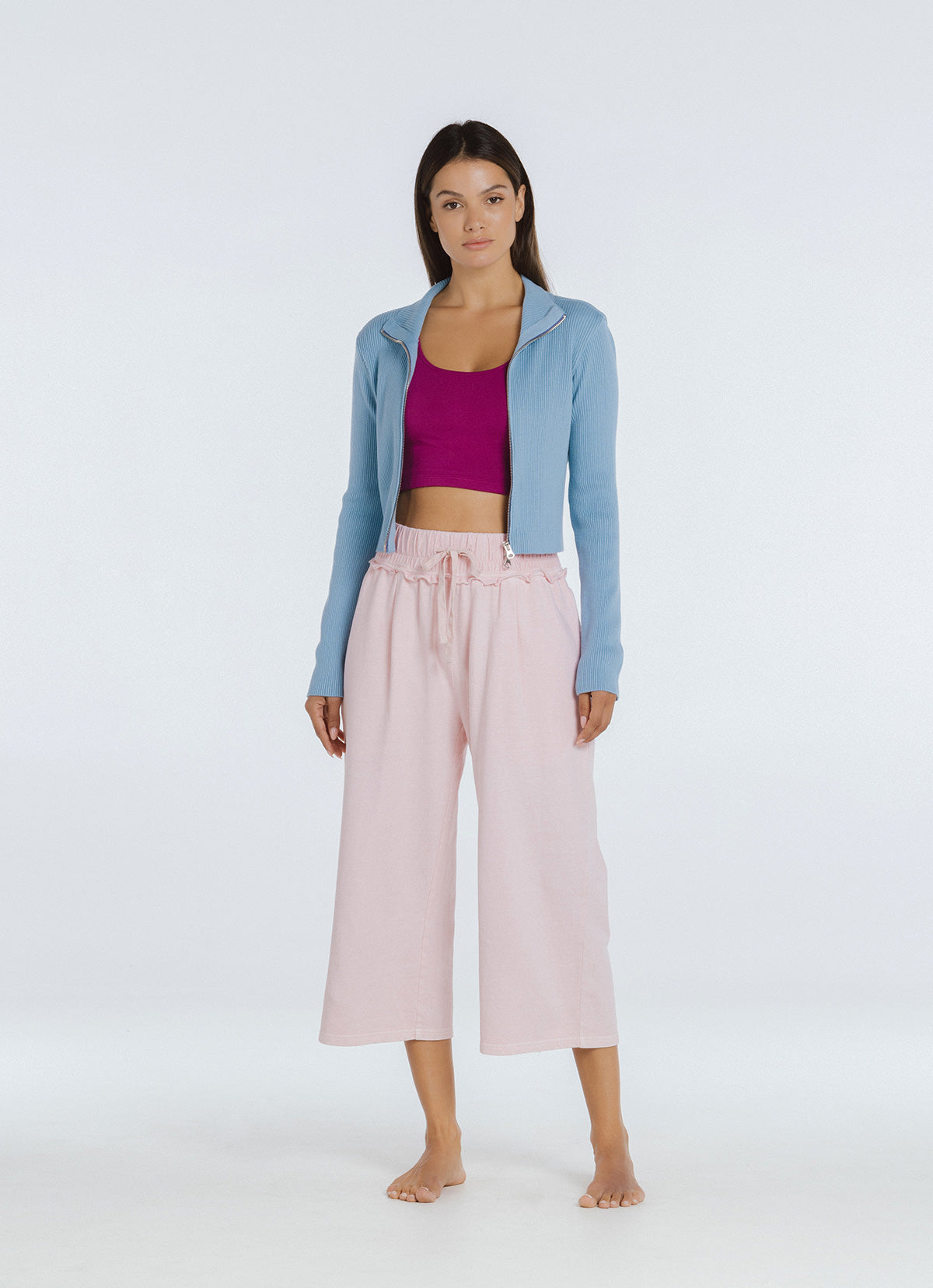 Polo-neck cardigan_Light Blue