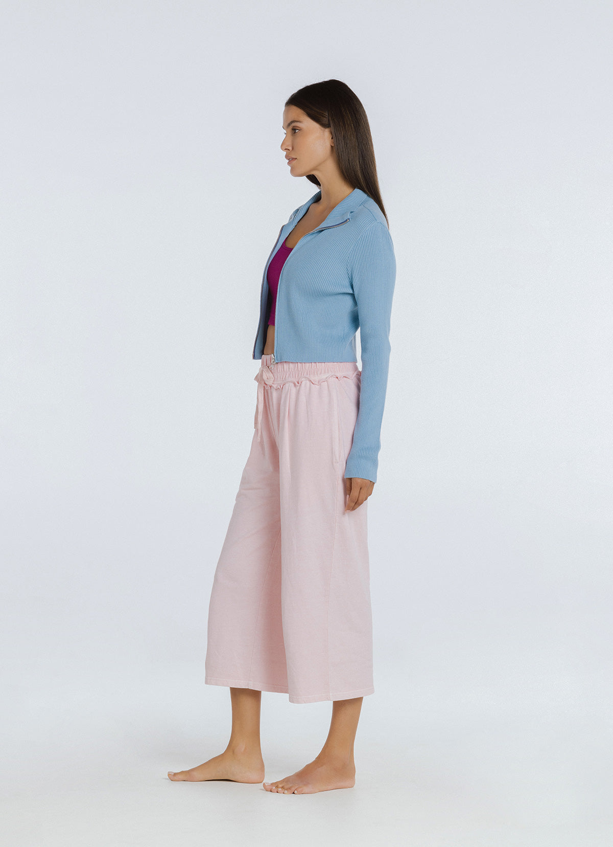 Polo-neck cardigan_Light Blue