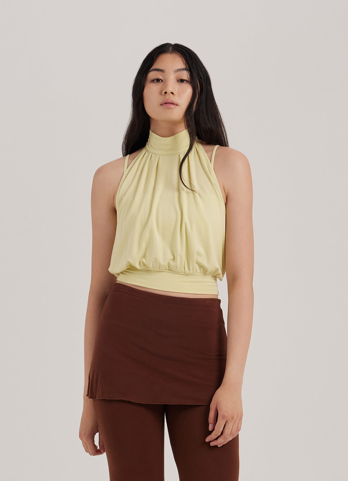 Mock-neck volume tank top_Dusty Yellow