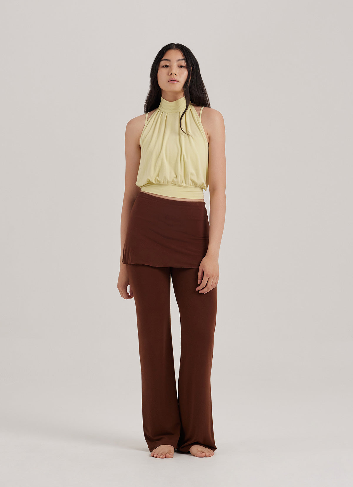 Mock-neck volume tank top_Dusty Yellow