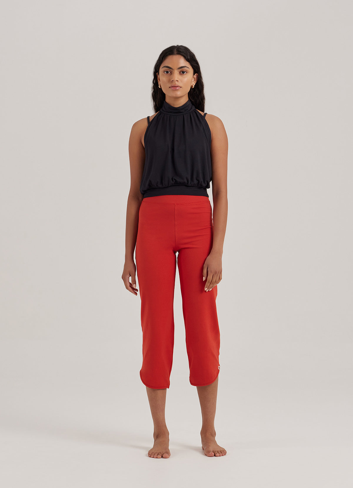 Mock-neck volume tank top_Black