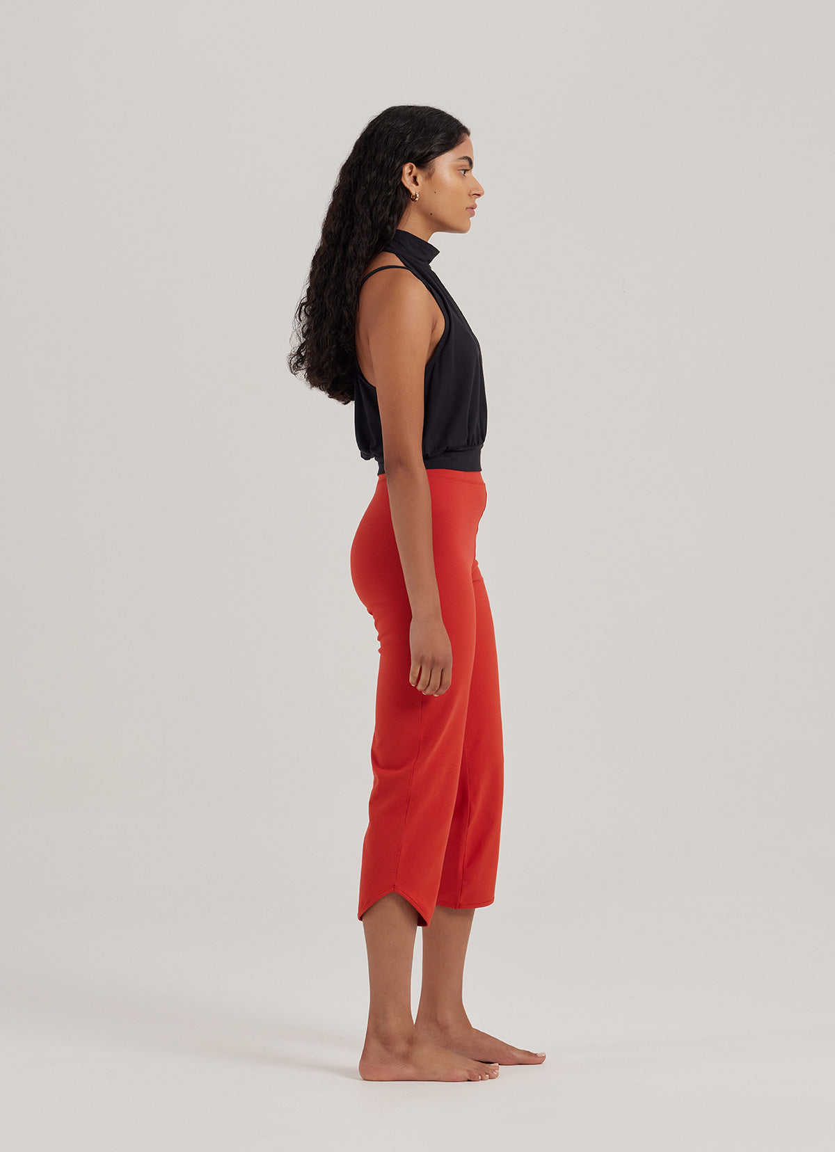 Mock-neck volume tank top_Black