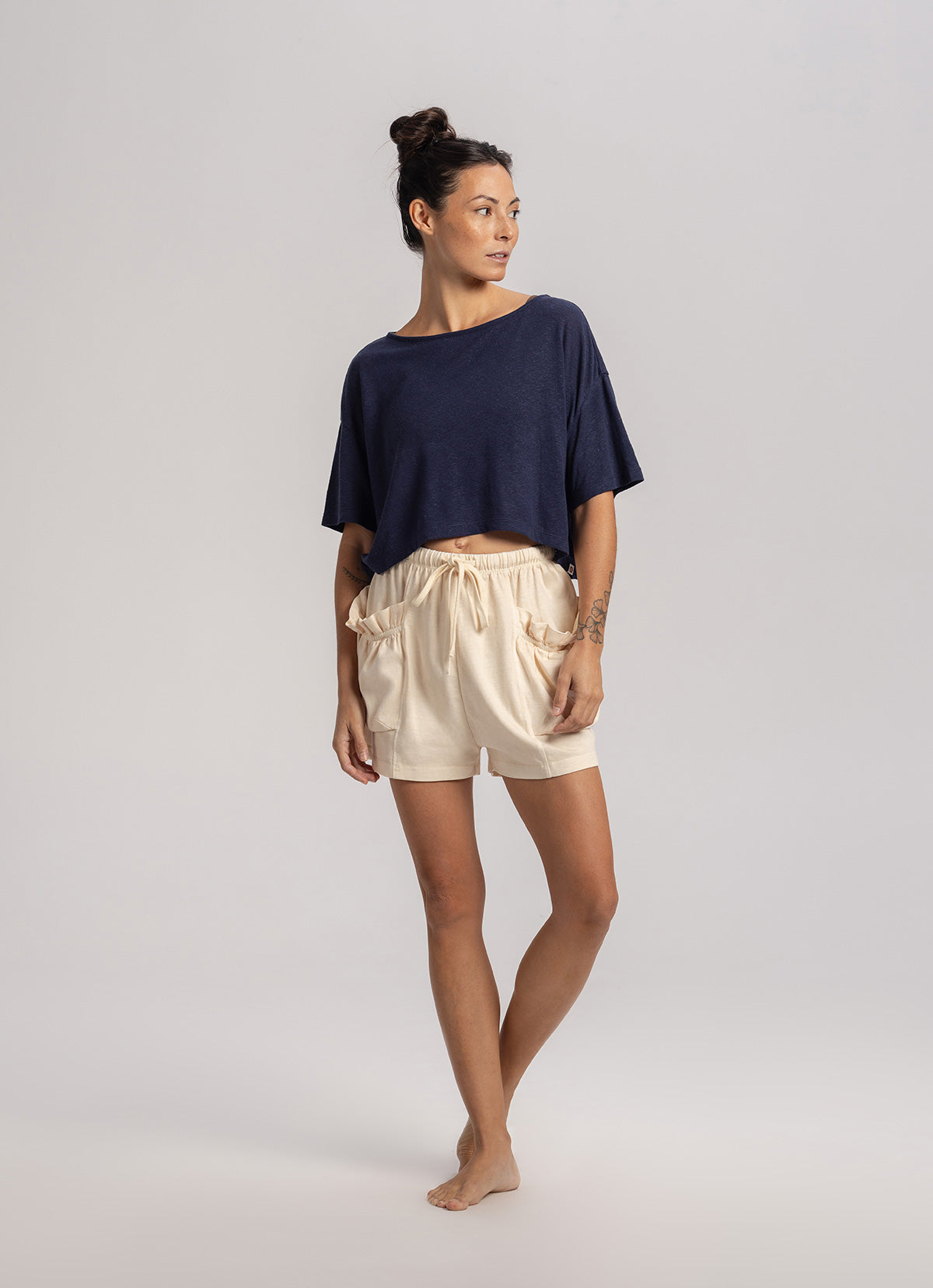Medio short sleeve (Linen ver.)_Peacoat