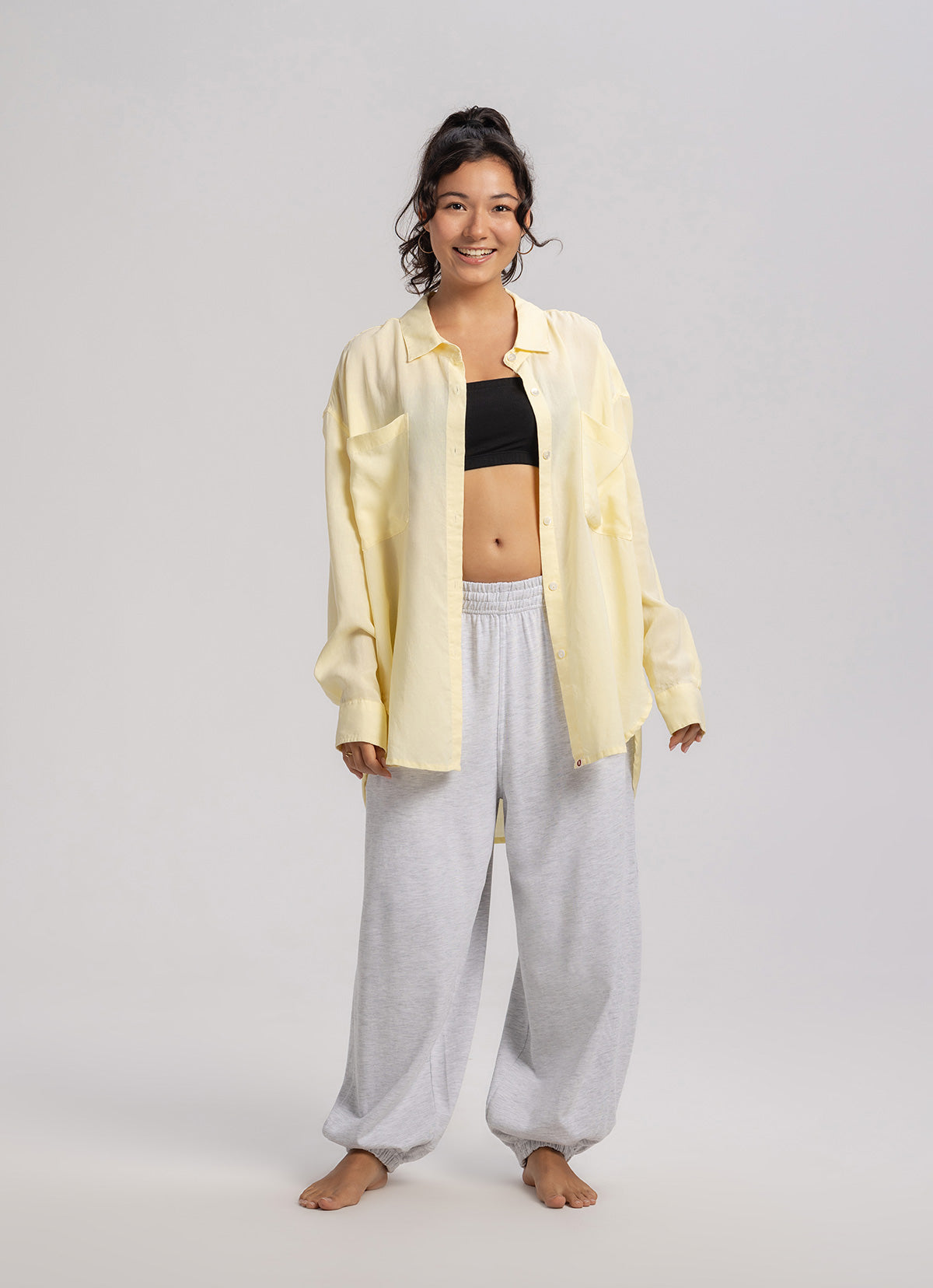 Linen oversized button up shirts #2_Lemon