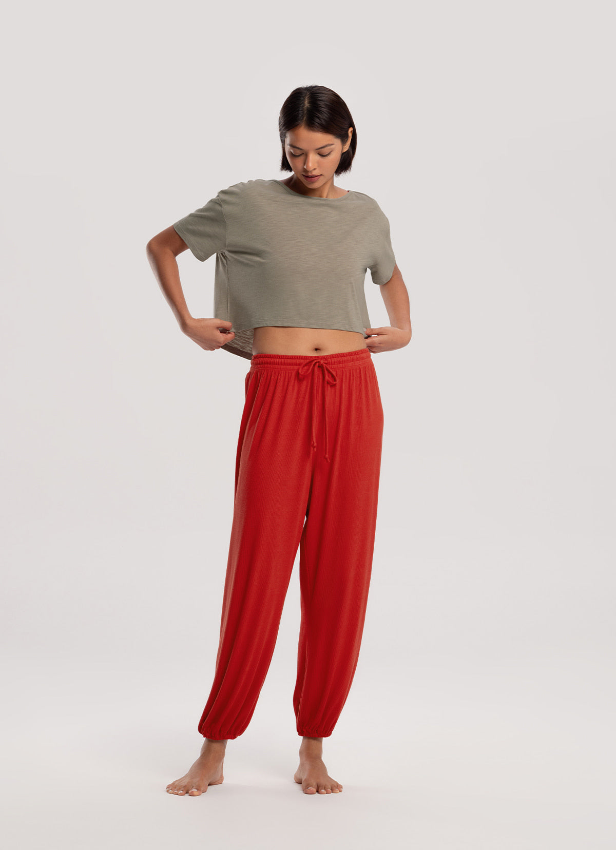 Rib jogger pants_Mars Red