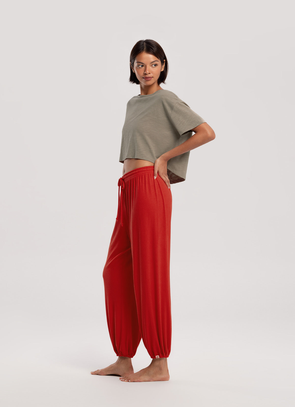 Rib jogger pants_Mars Red