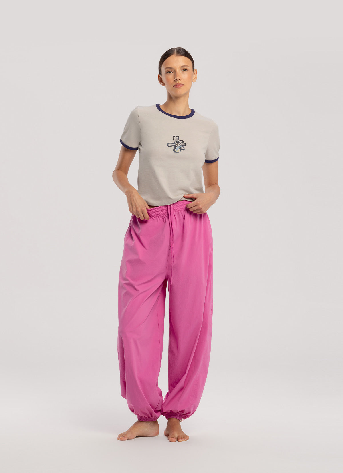 Diagonal jogger pants (Nylon ver.) (Unisex)_Fiji Flower