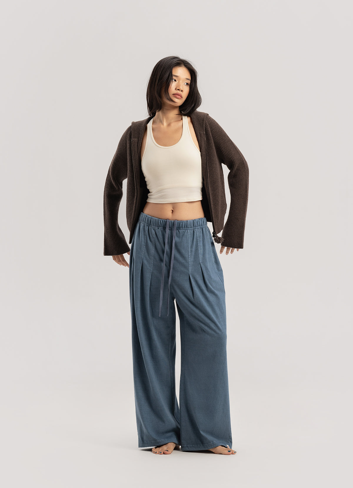 Wide pleats pants (Unisex)_Bering Sea