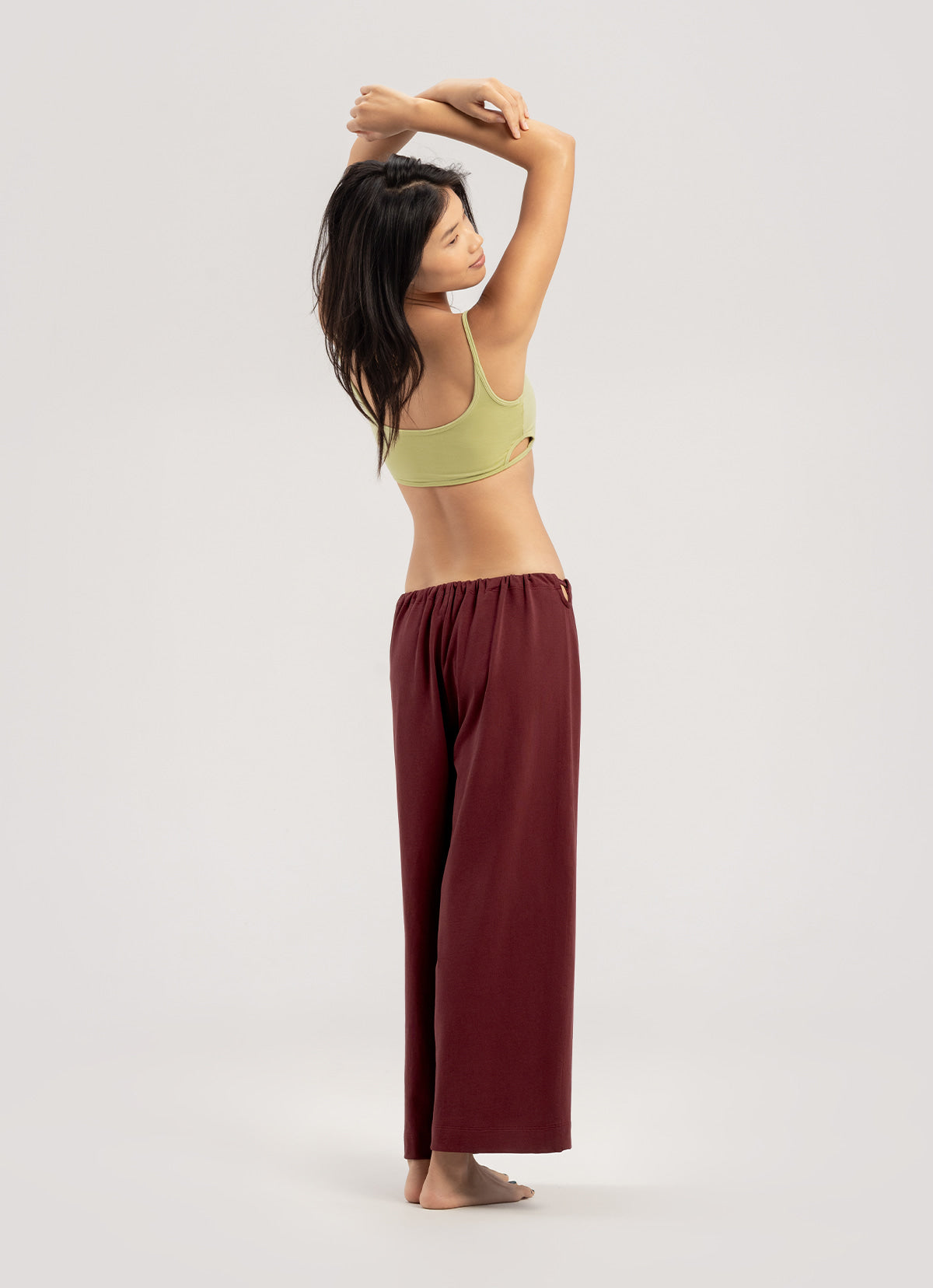 Tied straight pants_New Maroon