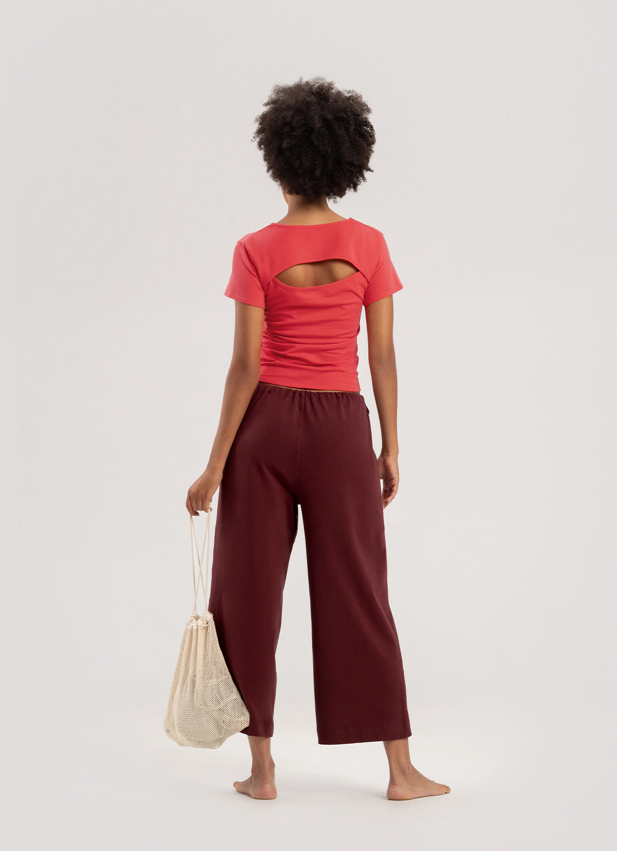 Tied straight pants_New Maroon
