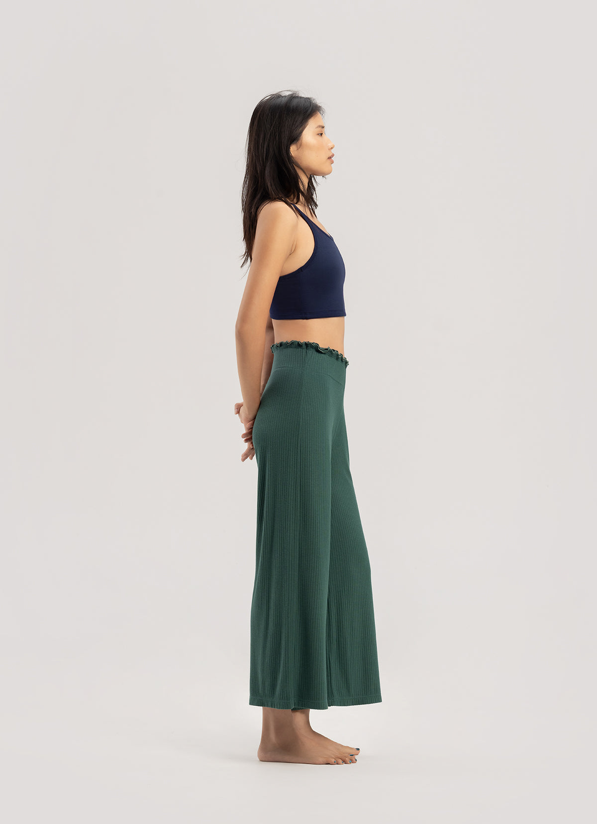 Wide rib straight pants_Bistro Green