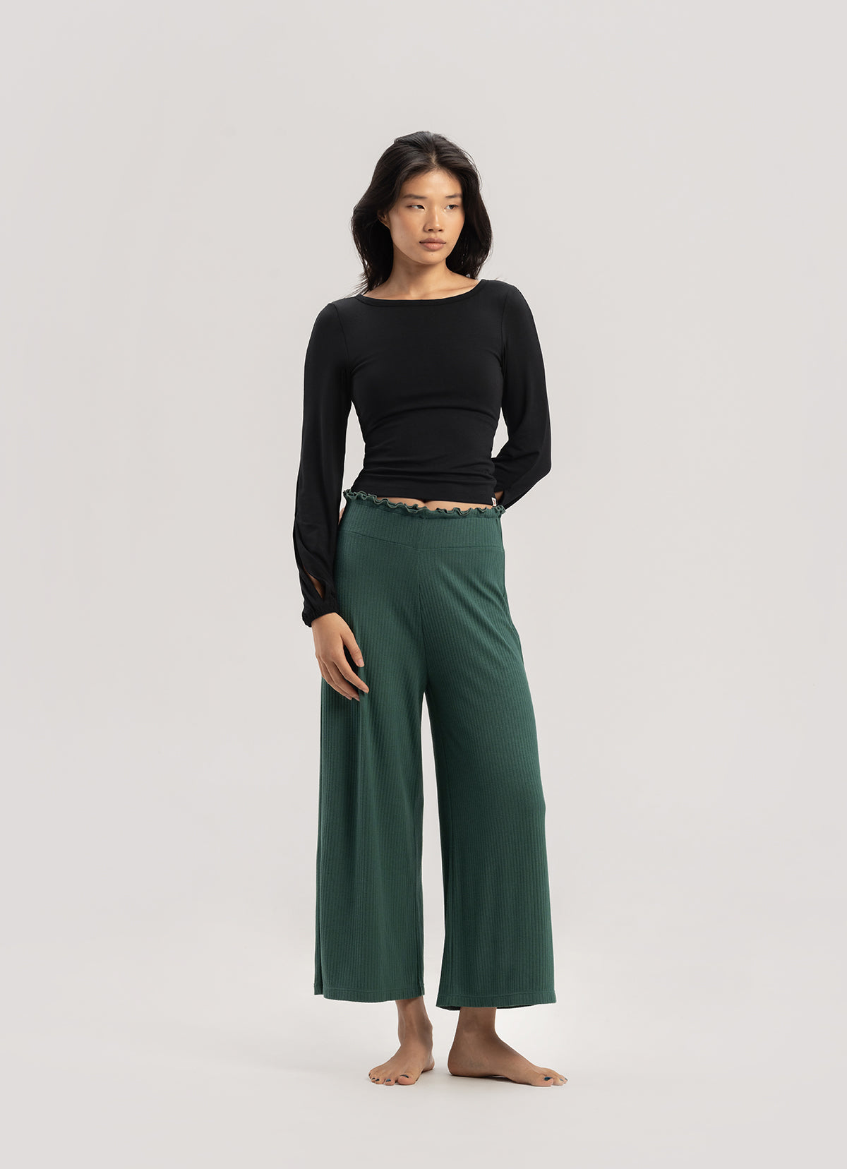 Wide rib straight pants_Bistro Green