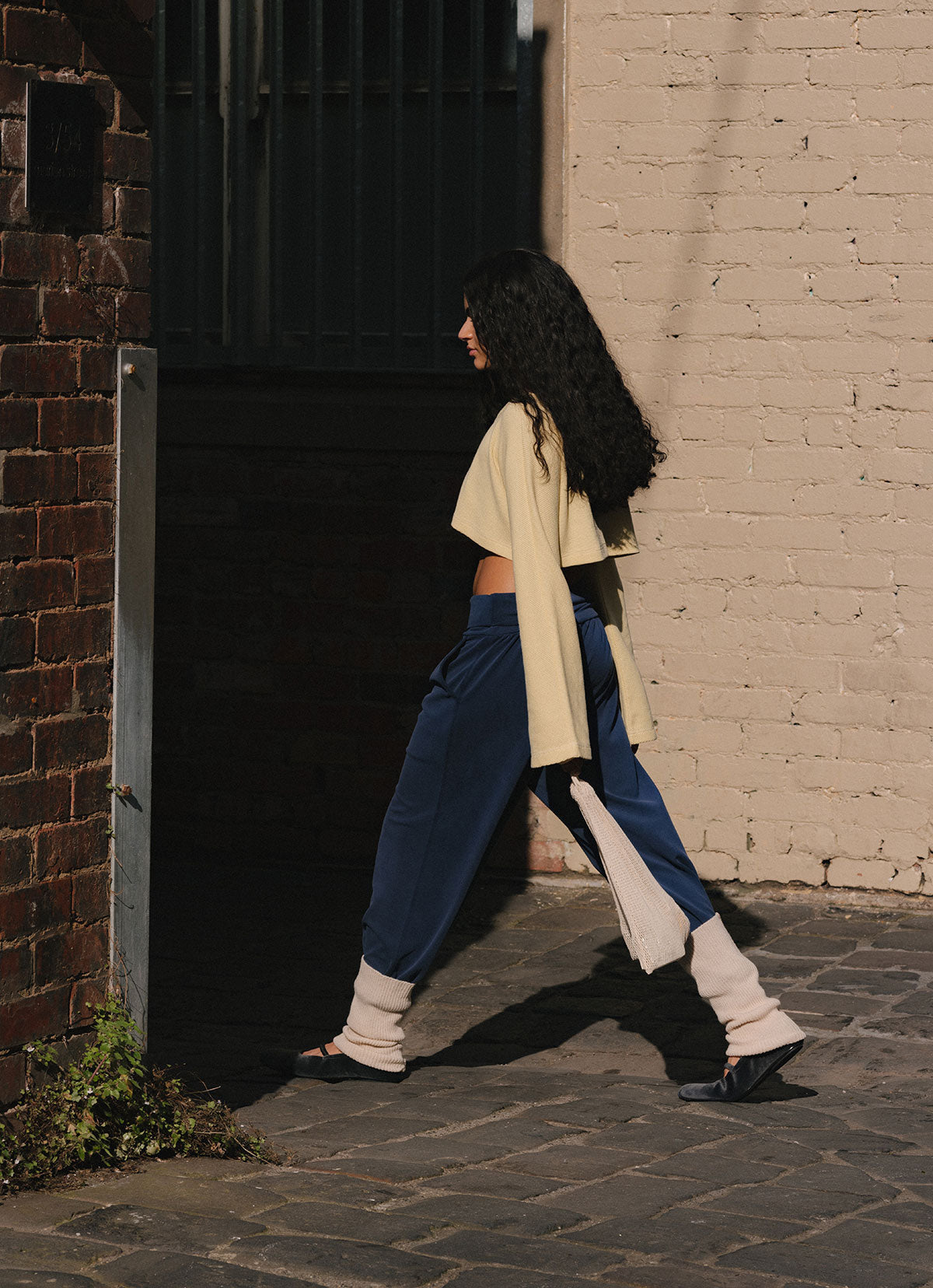 Waffle long sleeve crop top_Dusty Yellow