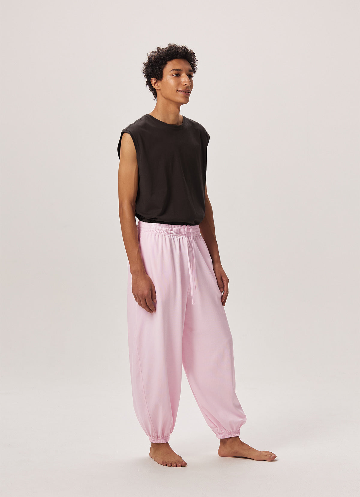Diagonal jogger pants (Unisex)_Pink Tulle