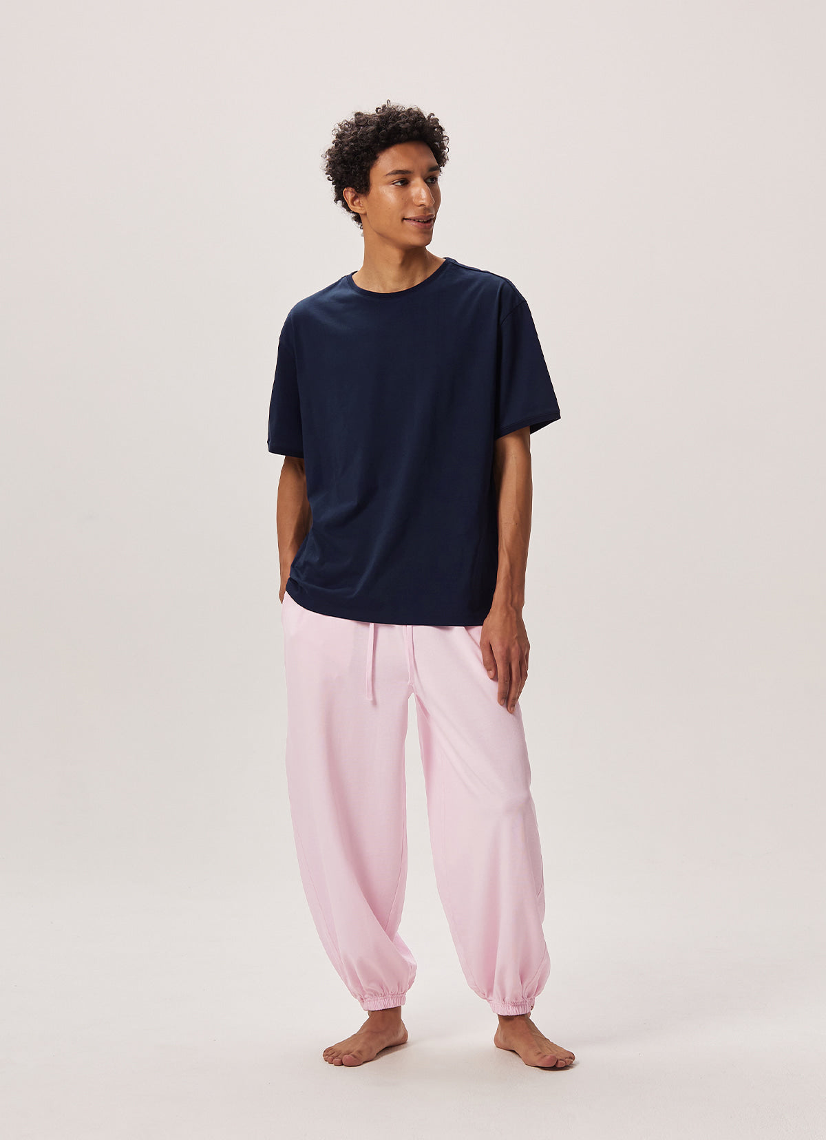 Diagonal jogger pants (Unisex)_Pink Tulle