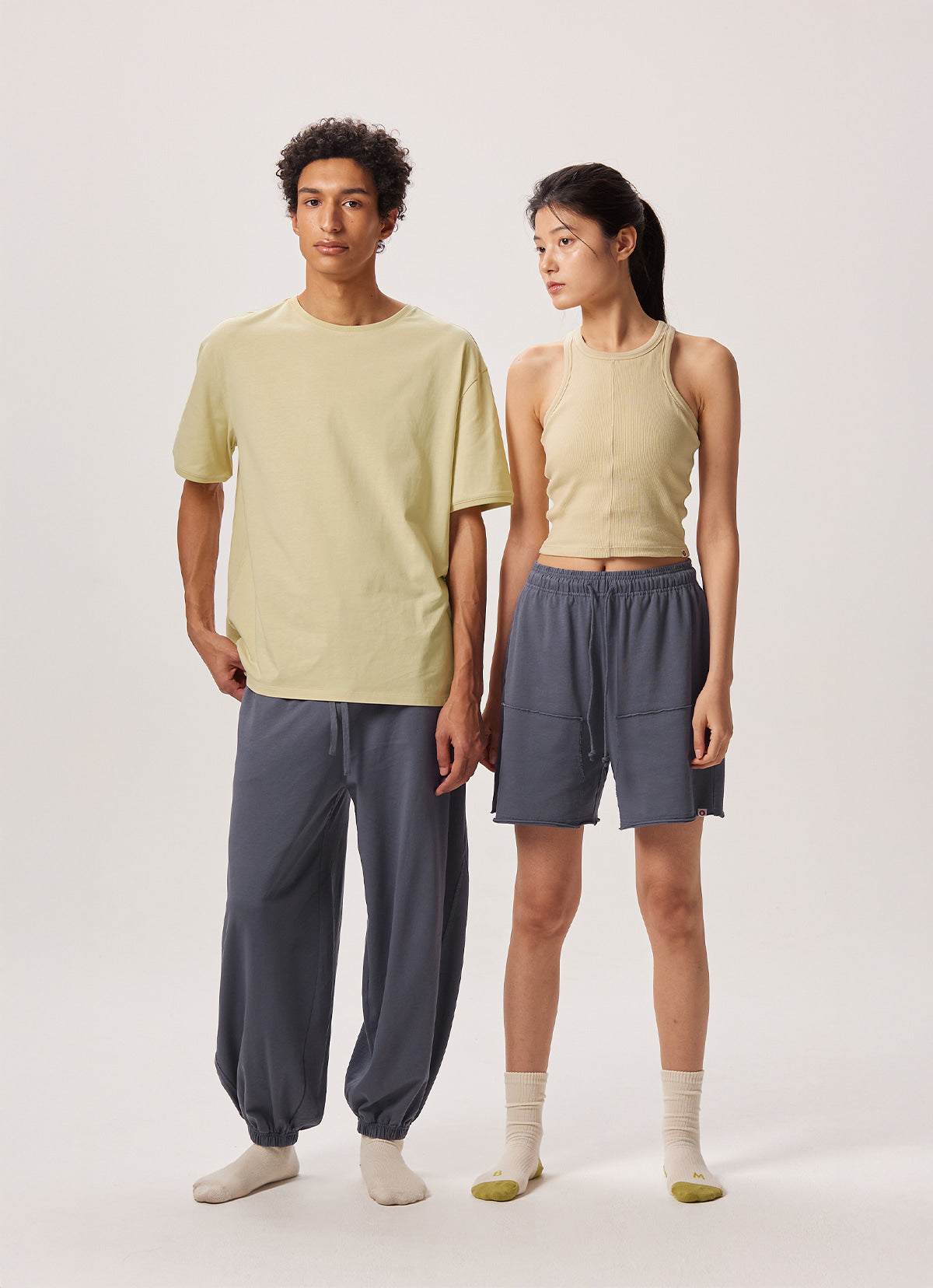 Diagonal jogger pants (Unisex)_Grisaille