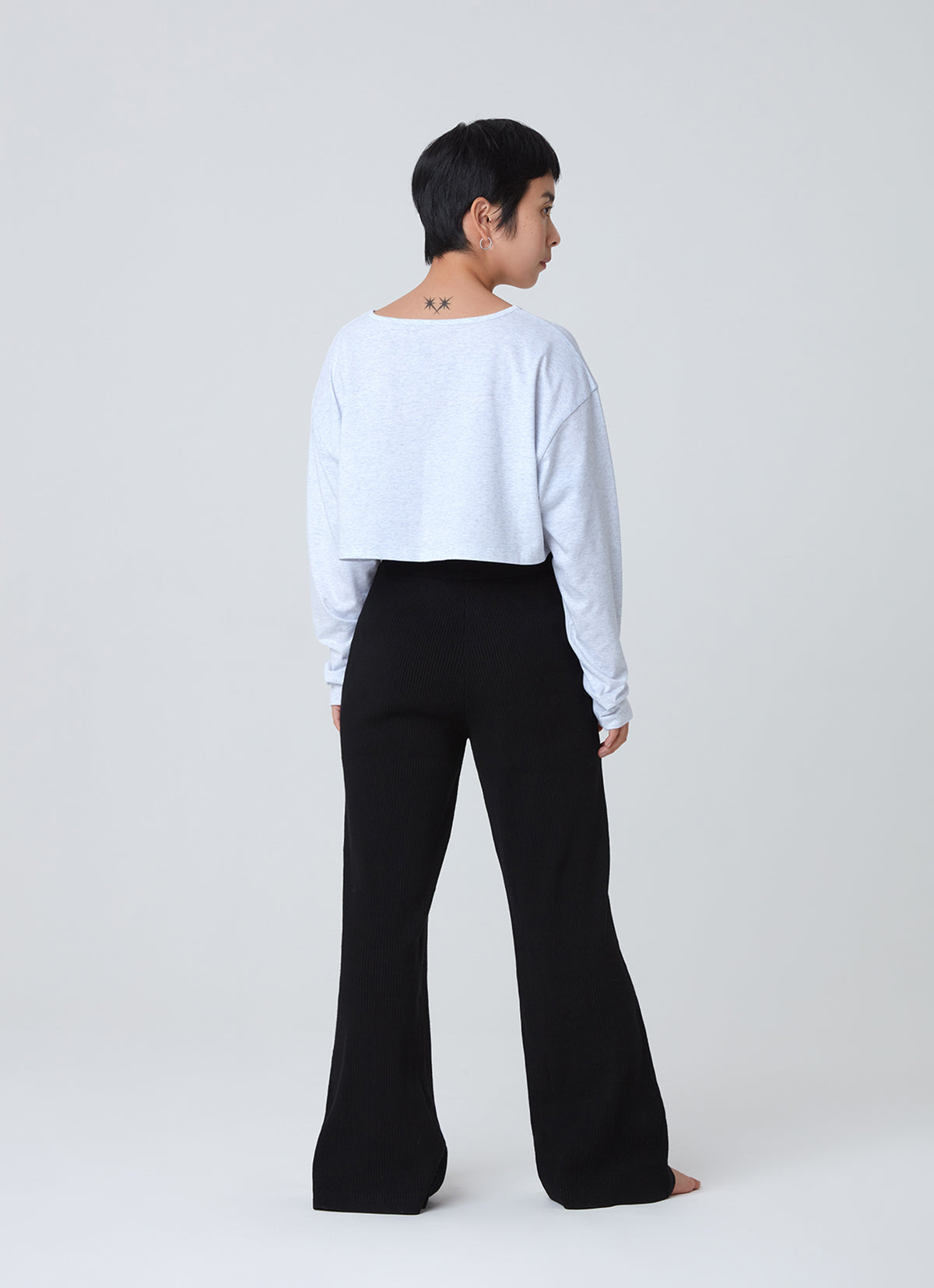 Wide long sleeve crop top_Melange Grey