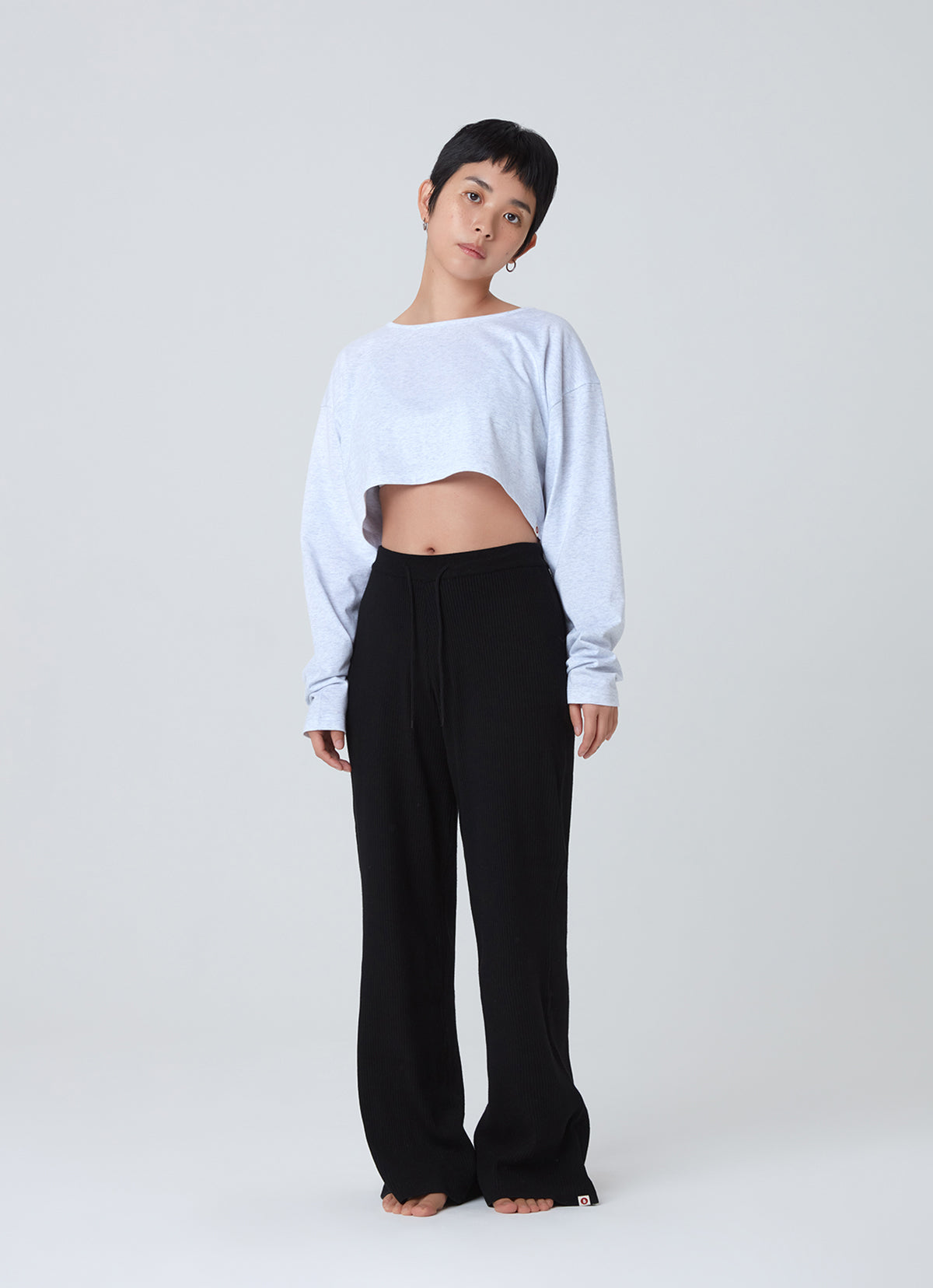 Wide long sleeve crop top_Melange Grey