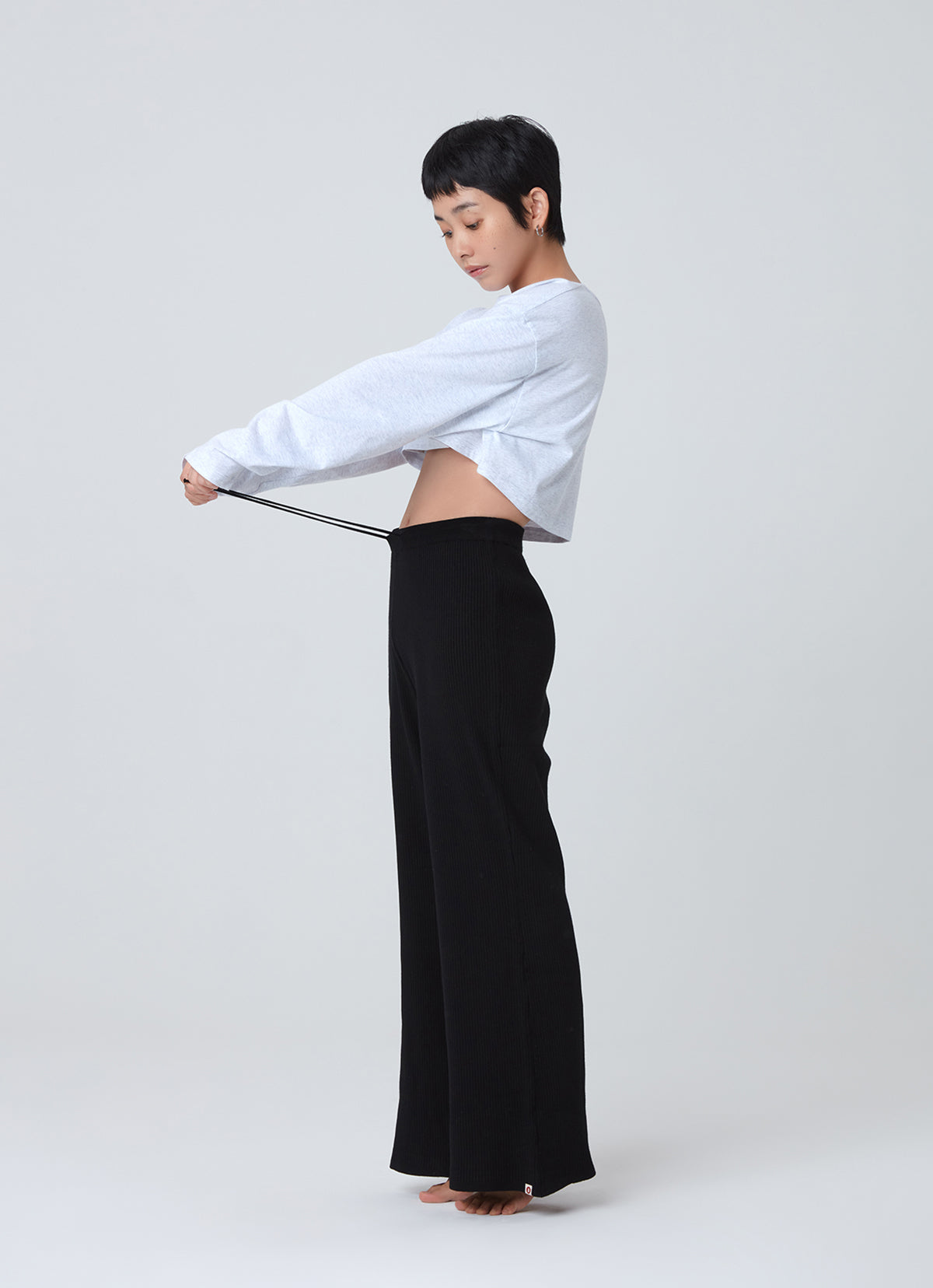 Wide long sleeve crop top_Melange Grey