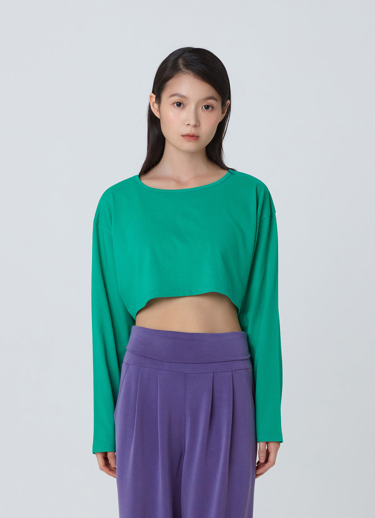 Wide long sleeve crop top_Simply Green