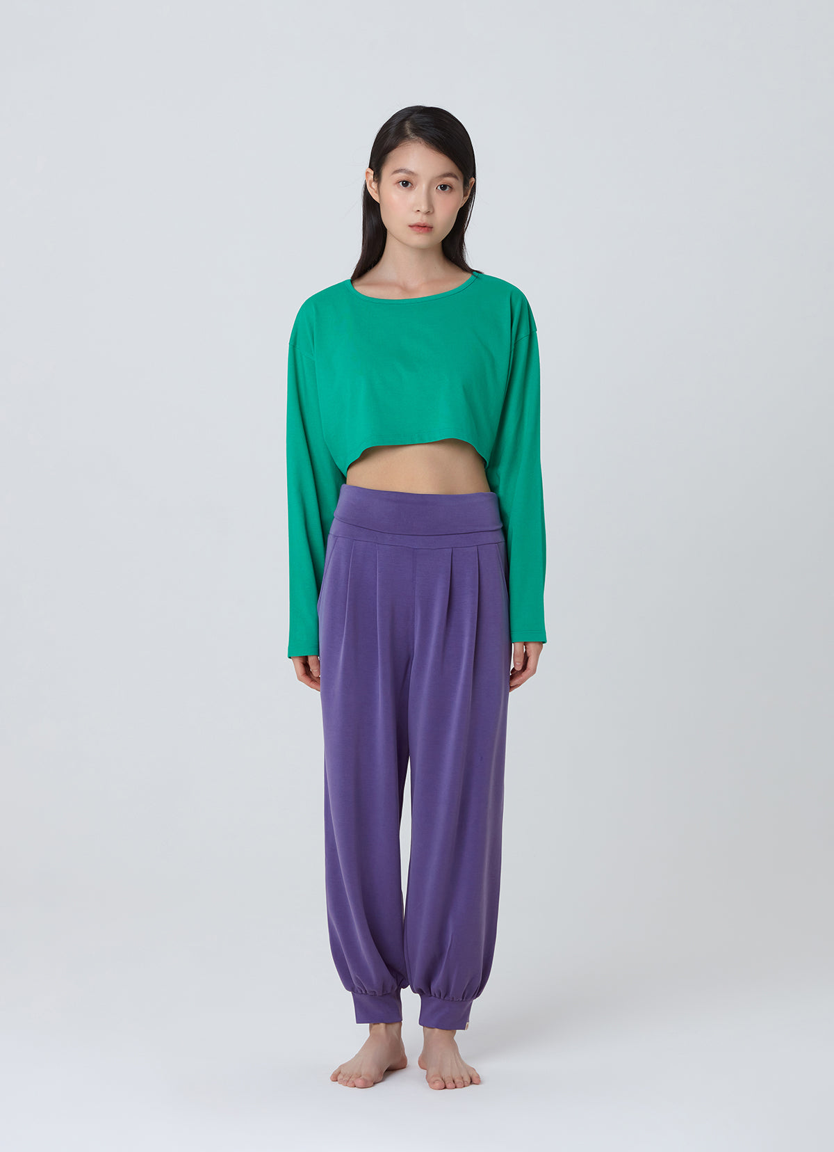Wide long sleeve crop top_Simply Green