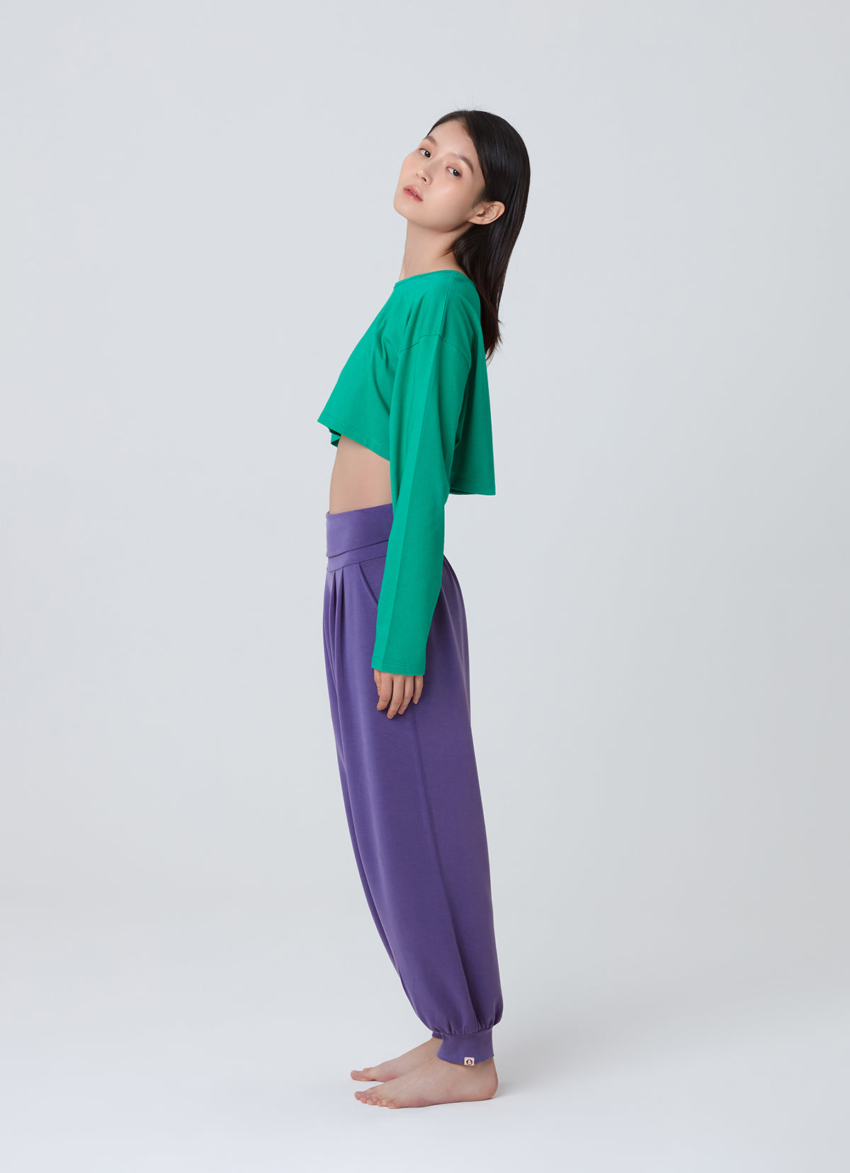Wide long sleeve crop top_Simply Green