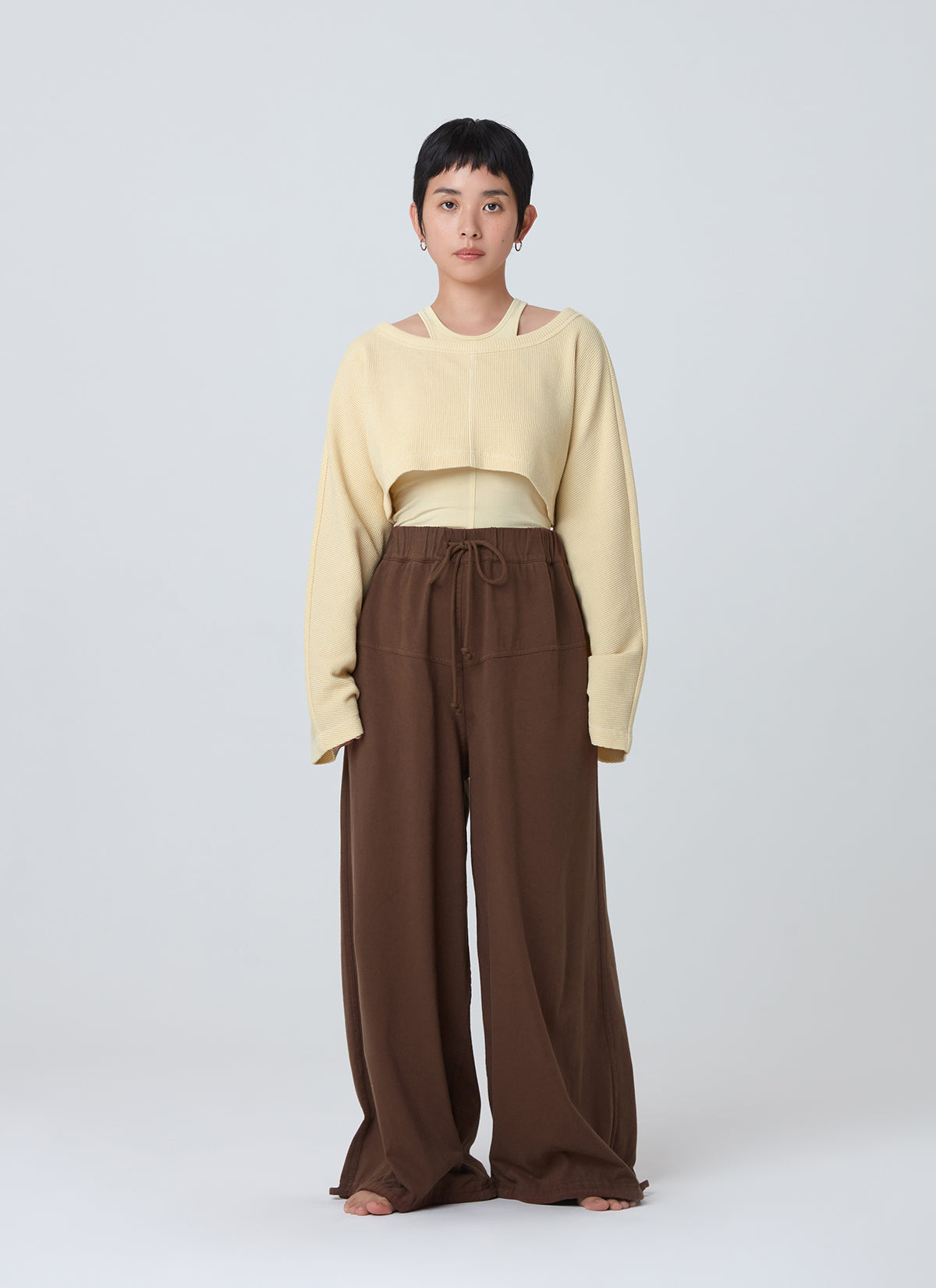 Waffle long sleeve crop top_Dusty Yellow