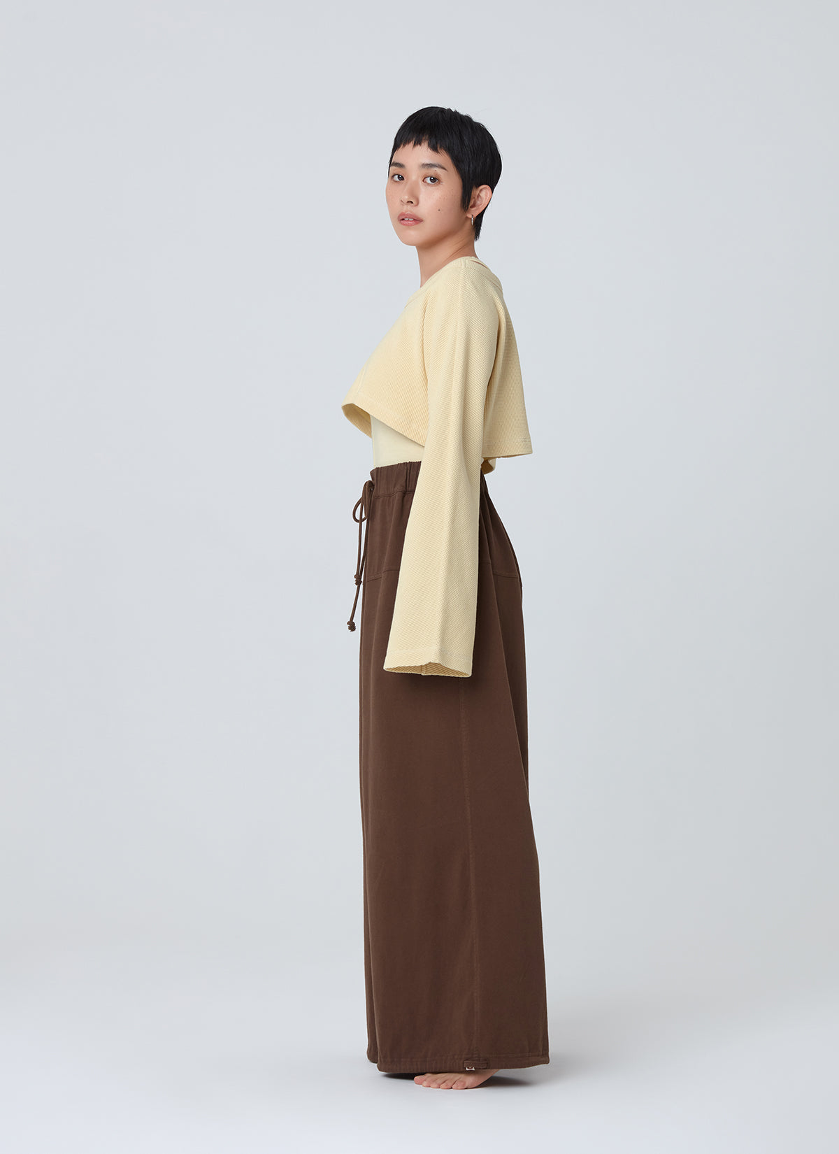 Waffle long sleeve crop top_Dusty Yellow