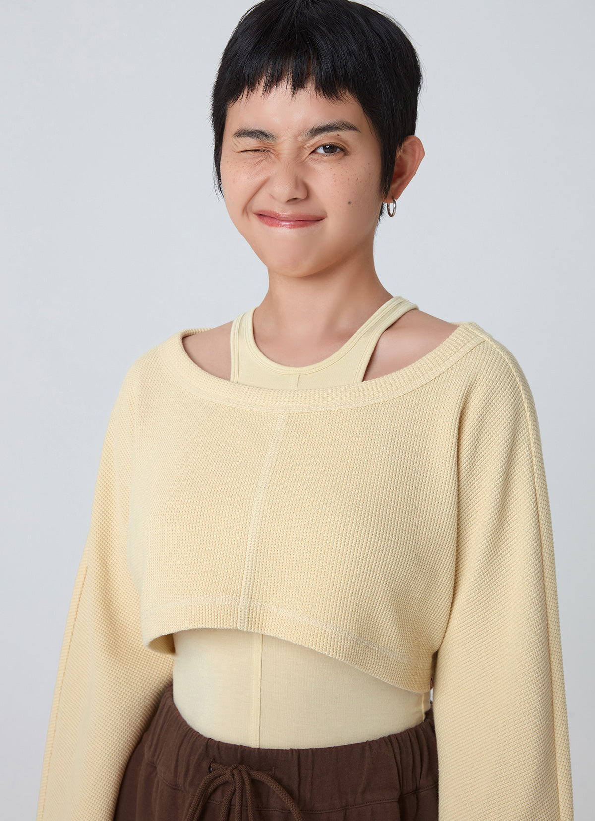 Waffle long sleeve crop top_Dusty Yellow