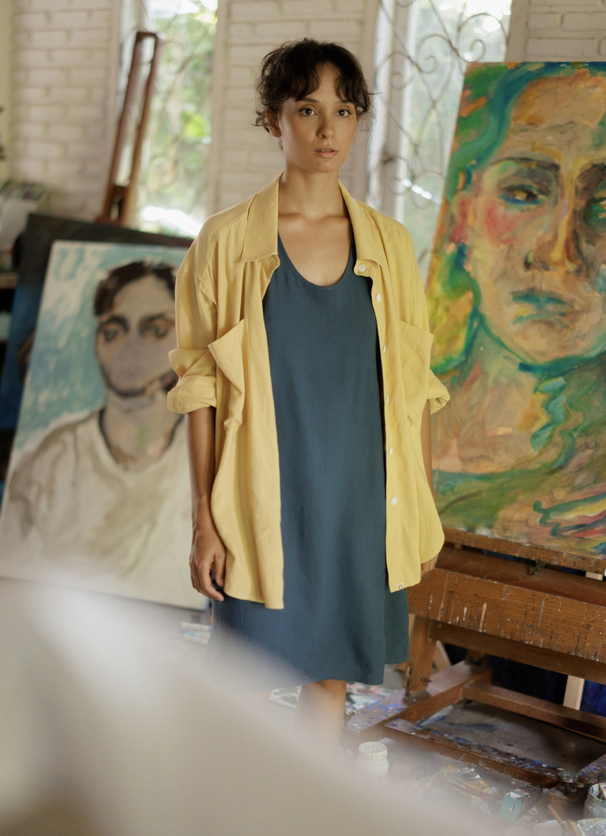 Linen halter neck one-piece_Navy