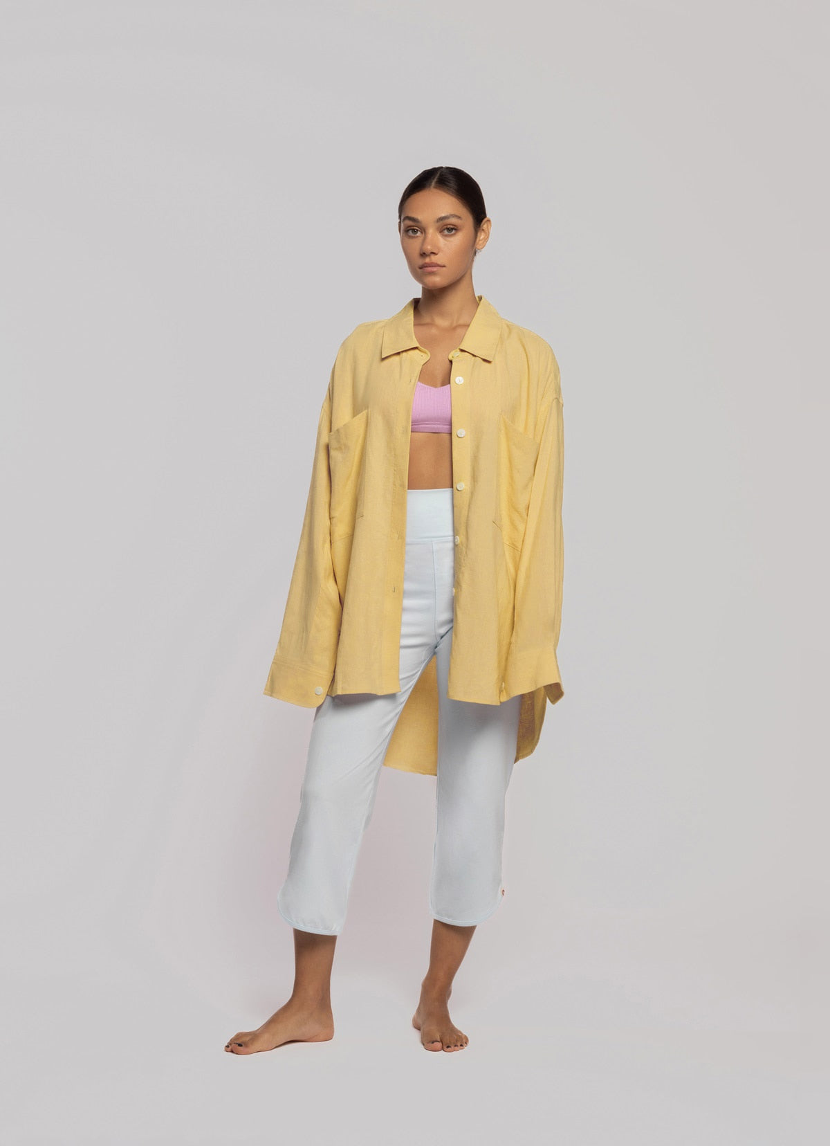 Linen oversized button up shirt_Yellow