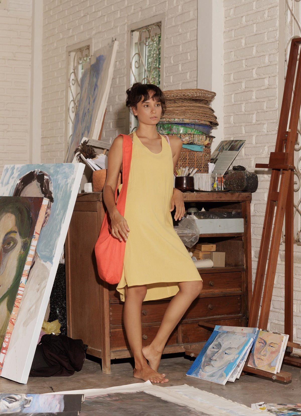 Linen halter neck one-piece_Yellow