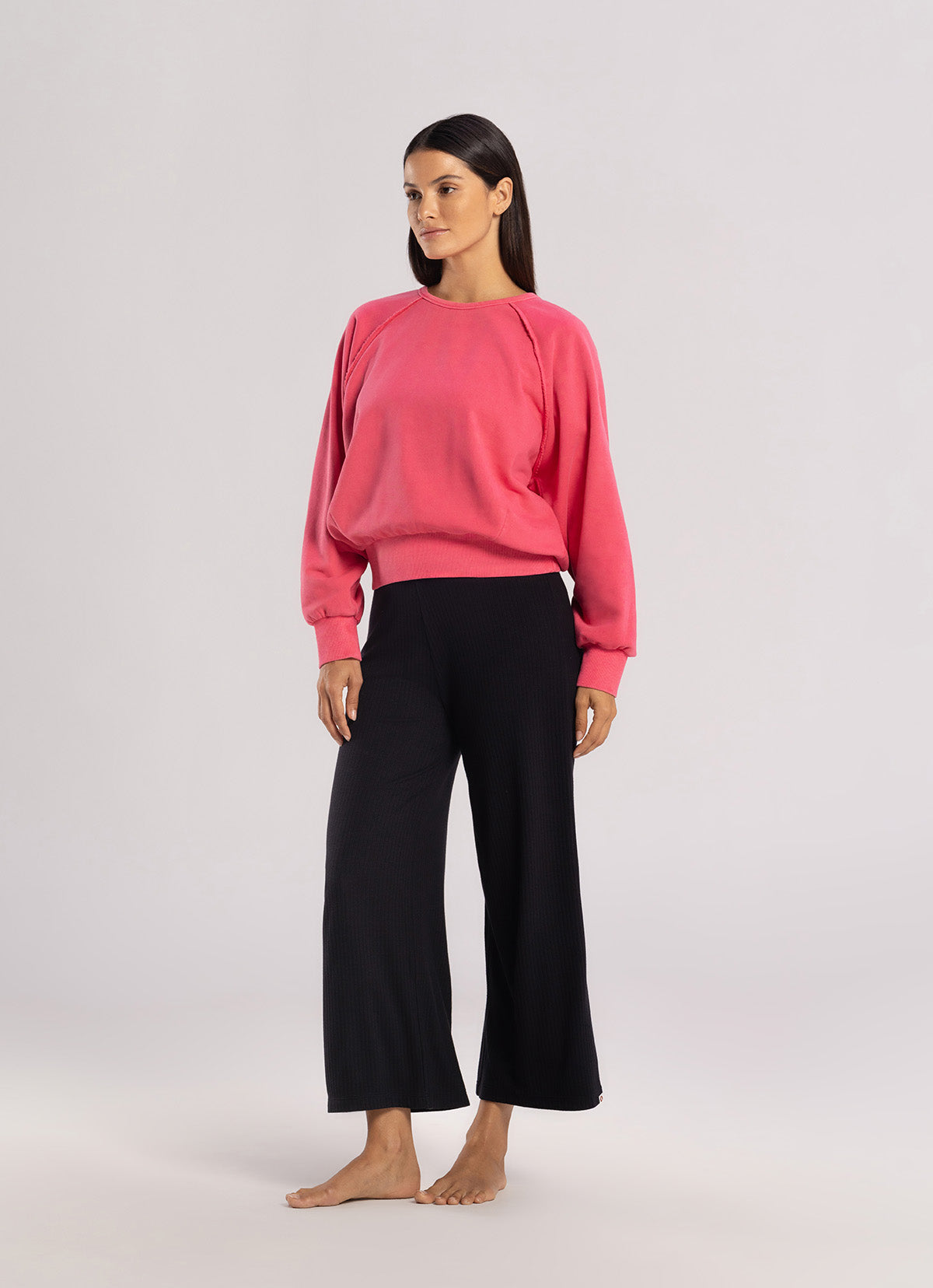 Wide rib straight pants_Black