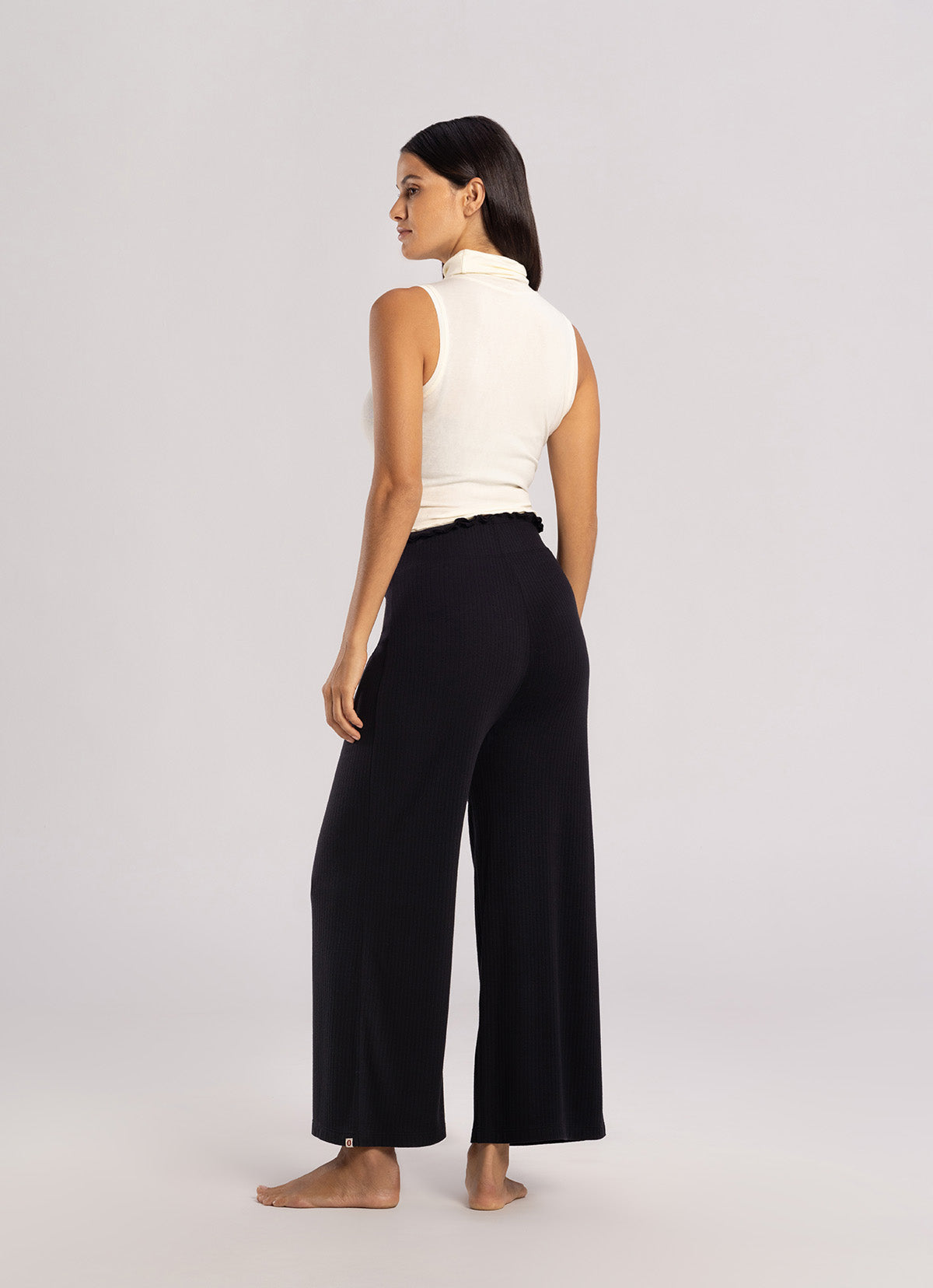 Wide rib straight pants_Black