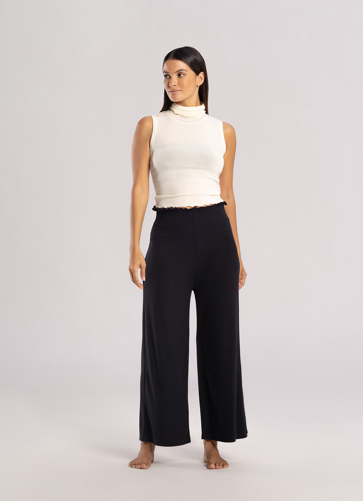 Wide rib straight pants_Black