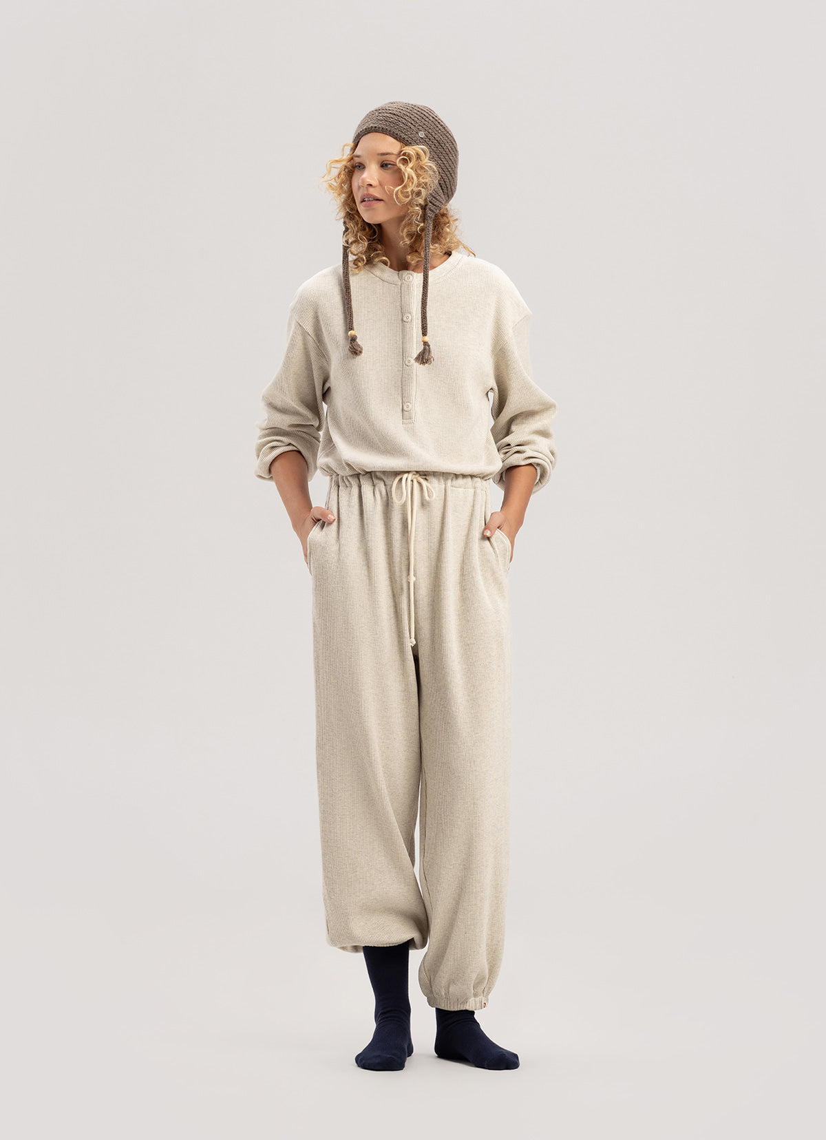 Henley neck overalls_Melange Grey