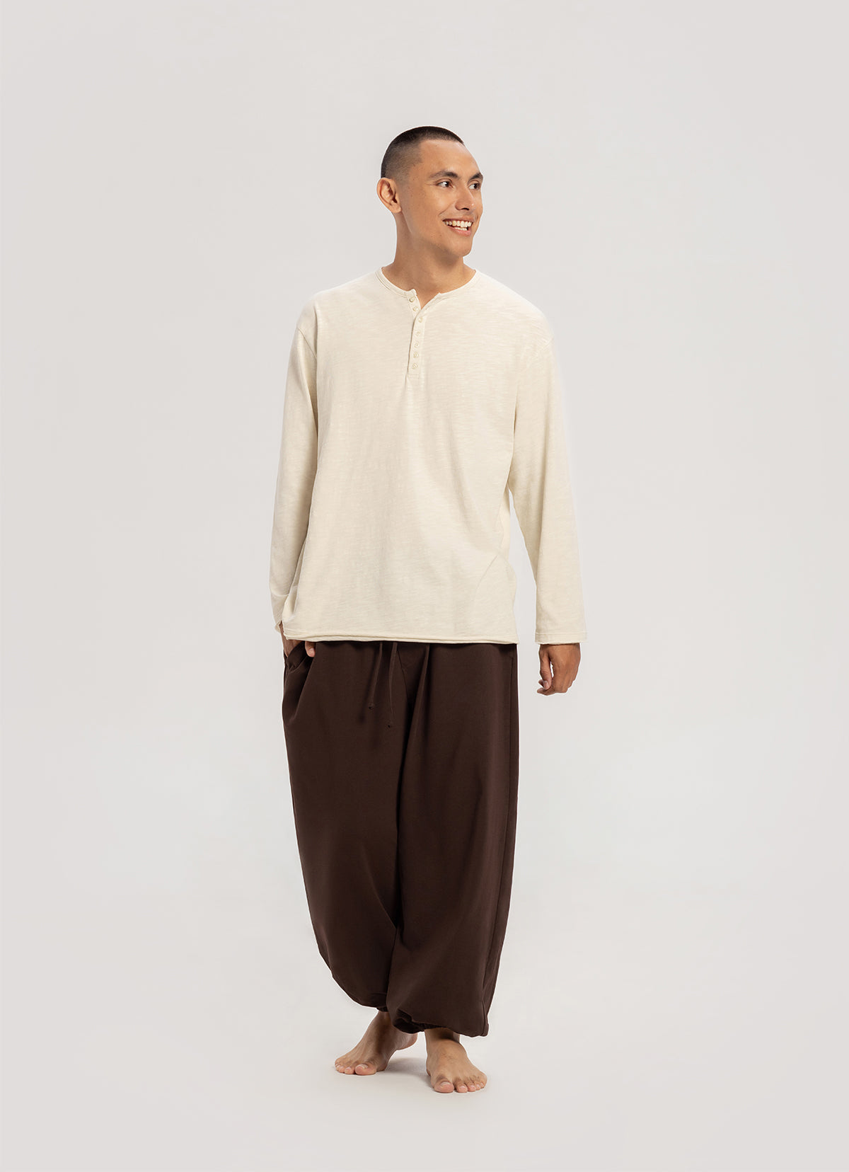 Henley neck long sleeve (Unisex)_Bone White