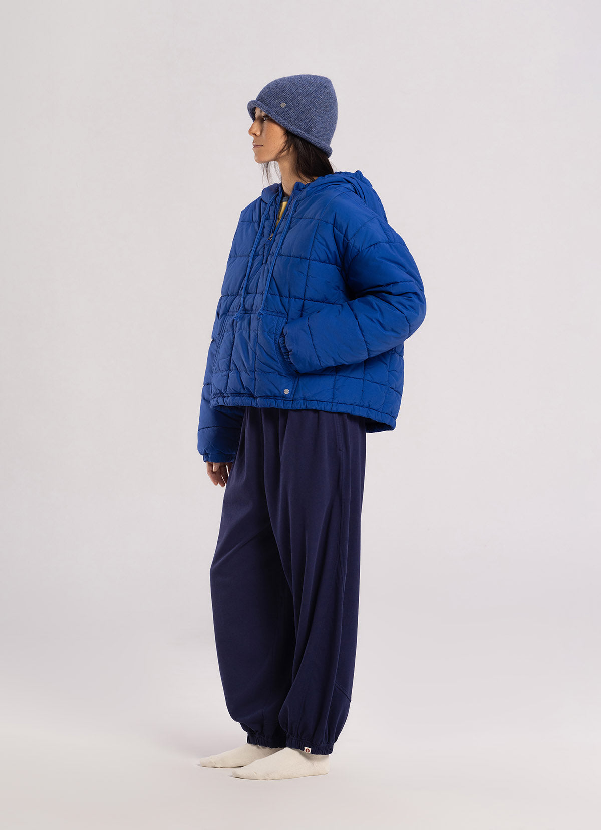 Grid padded hoodie_Blue Quartz